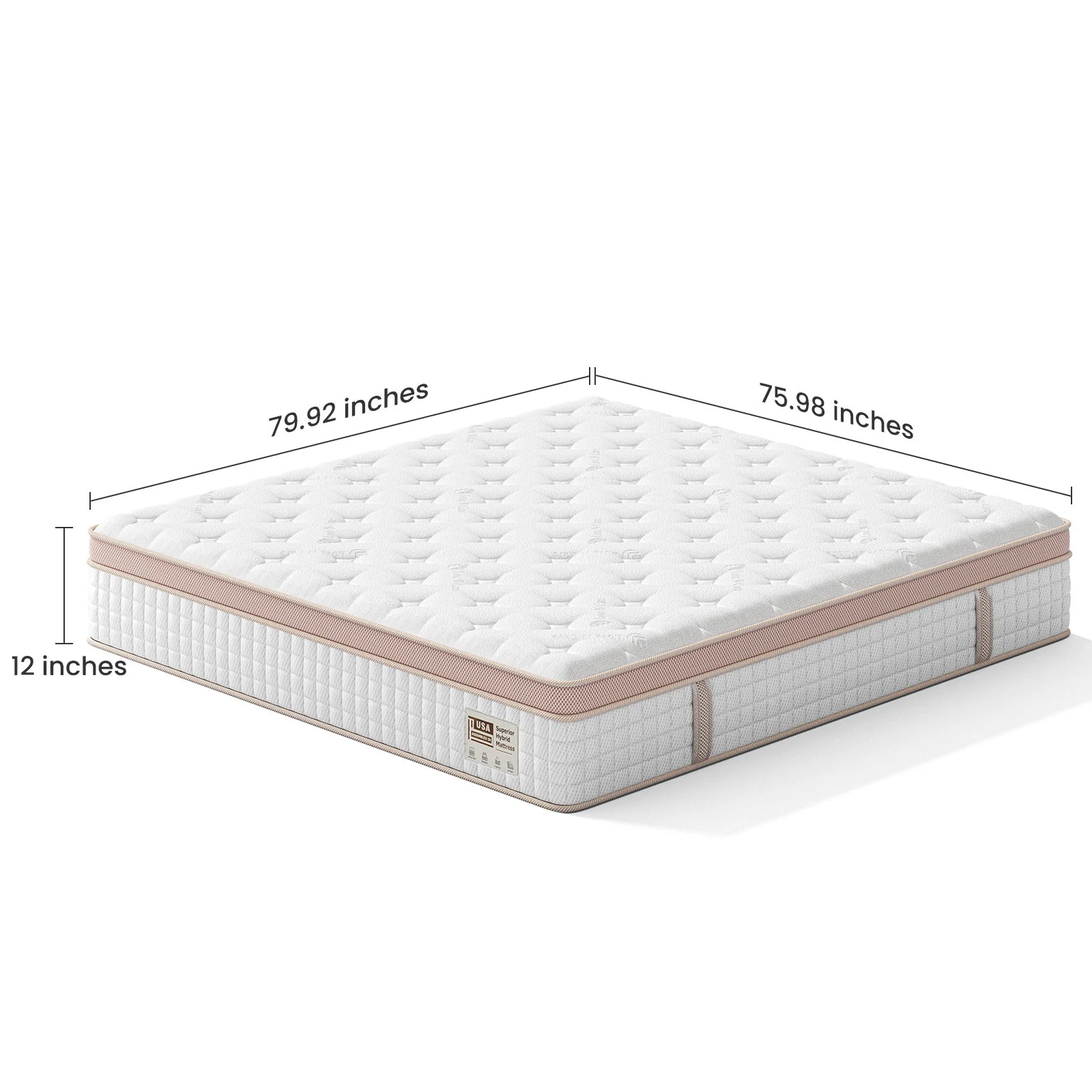 12" Firm Hybrid Mattress, Gel Memory Foam & Pocket Springs, Pressure Relief, Motion Isolation, Ergonomic Bed - White - King - Image 2