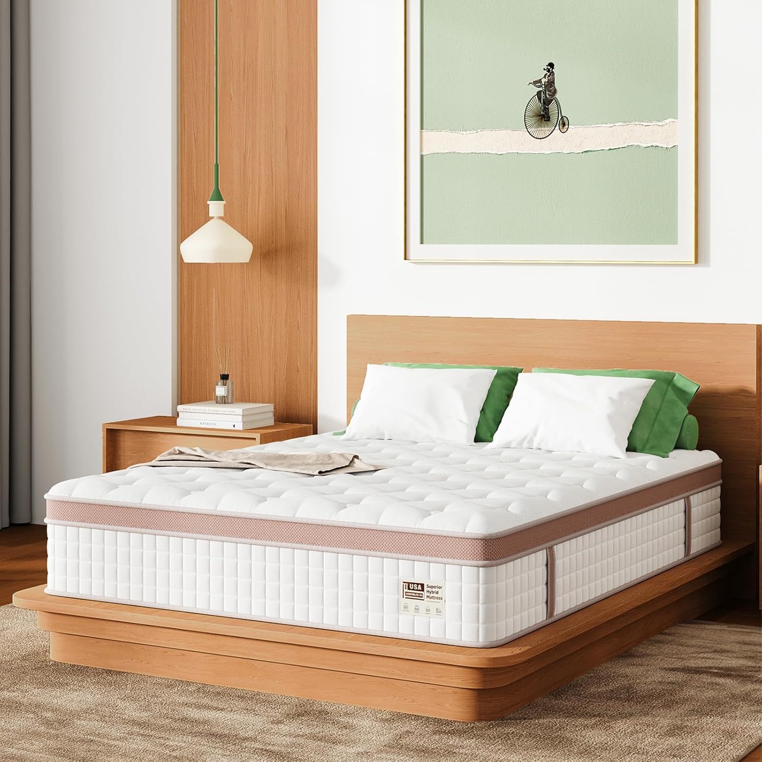 12" Firm Hybrid Mattress, Gel Memory Foam & Pocket Springs, Pressure Relief, Motion Isolation, Ergonomic Bed - White - King - Image 3