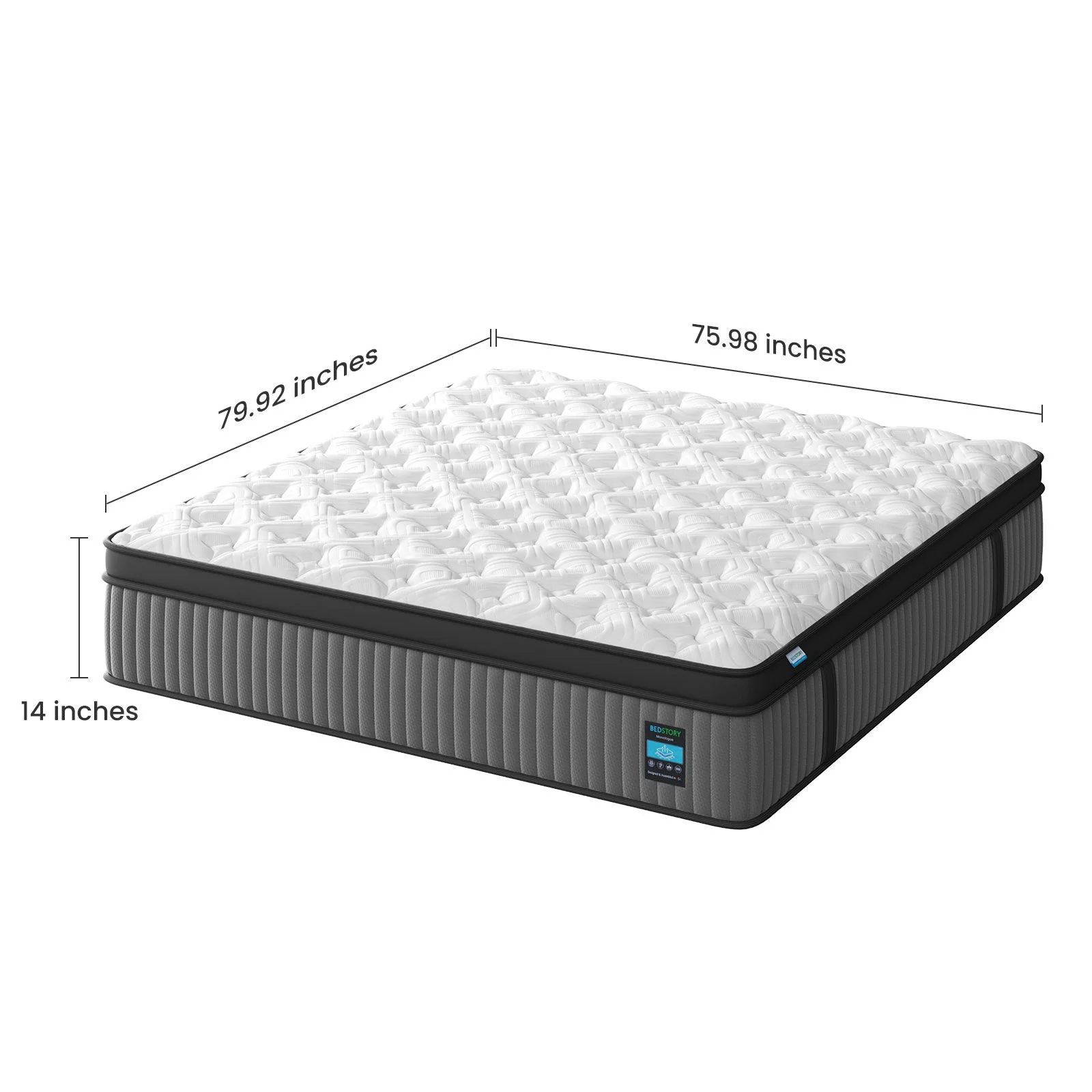 14" Hybrid Mattress, Memory Foam & Pocket Spring Bed, Cooling, Pressure Relief, Back & Hip Support - Gray / White - King - Image 2