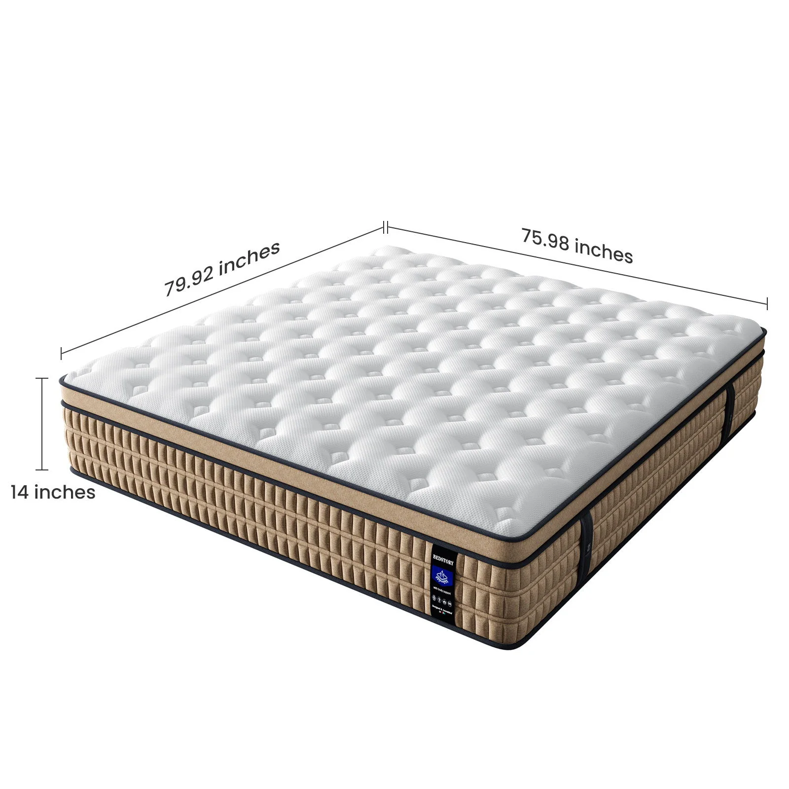 14" Mattress Hotel Collection Hybrid Mattress With Gel Memory Foam & Pocket Springs - Brown / White - King - Image 2