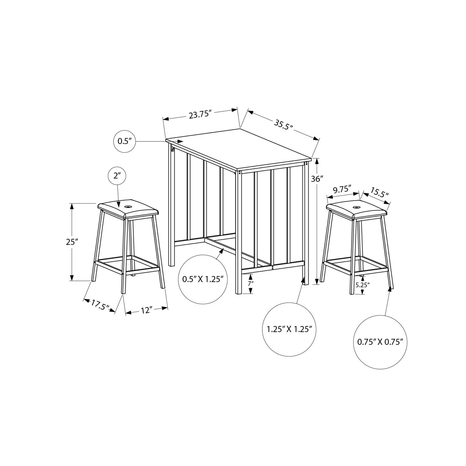 3 Pieces Dining Set, Counter Height, Rectangular, Small, Contemporary & Modern - Image 4