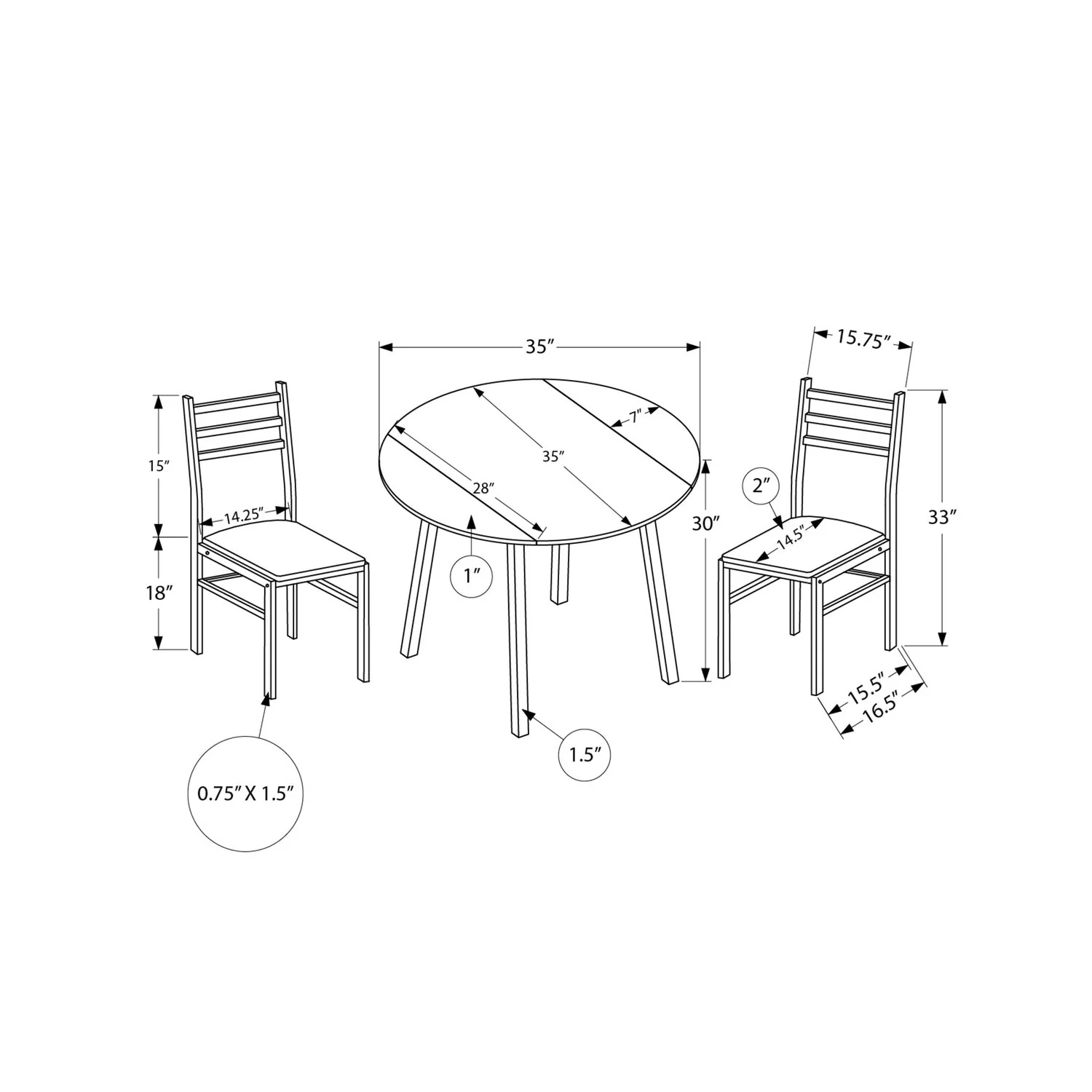 3 Pieces Dining Table Set, Small, Drop Leaf, Contemporary & Modern - Image 9