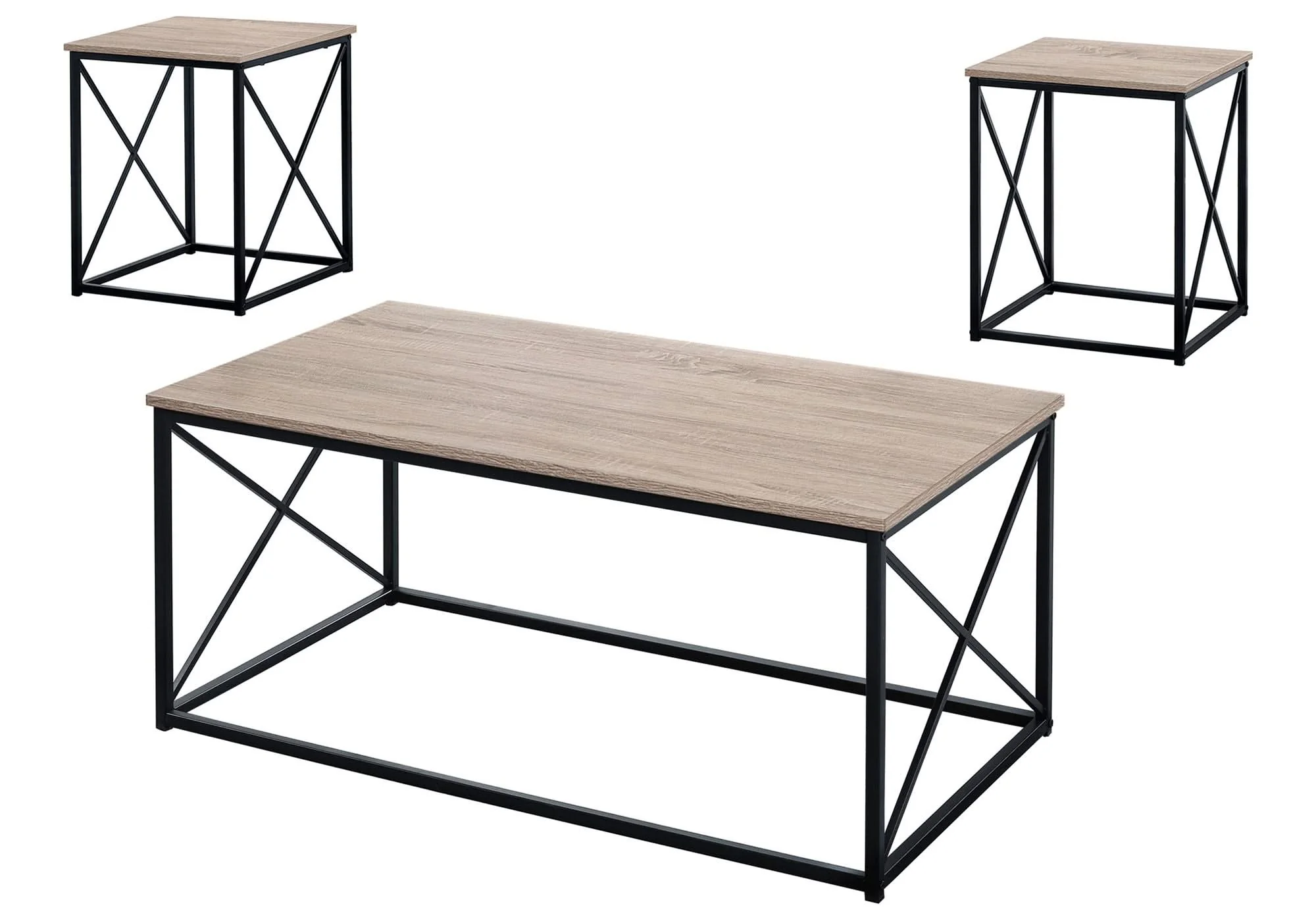 3 Pieces Table Set, Coffee, End, Side, Accent - Brown / Black - Image 2