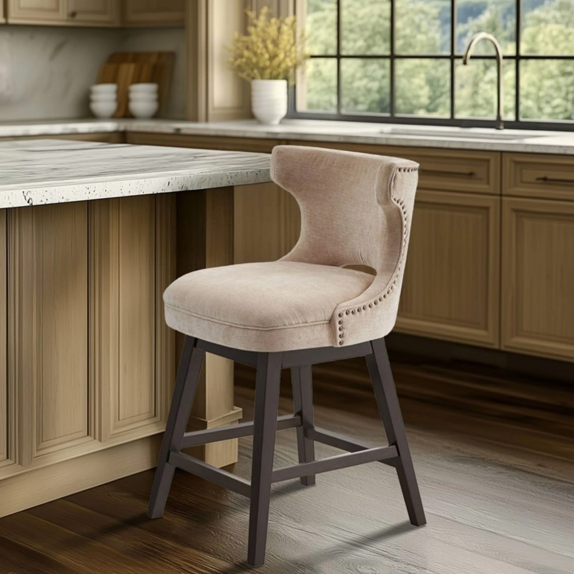 360 Degree Swivel Counter Stool With Silver Detailing - Image 2