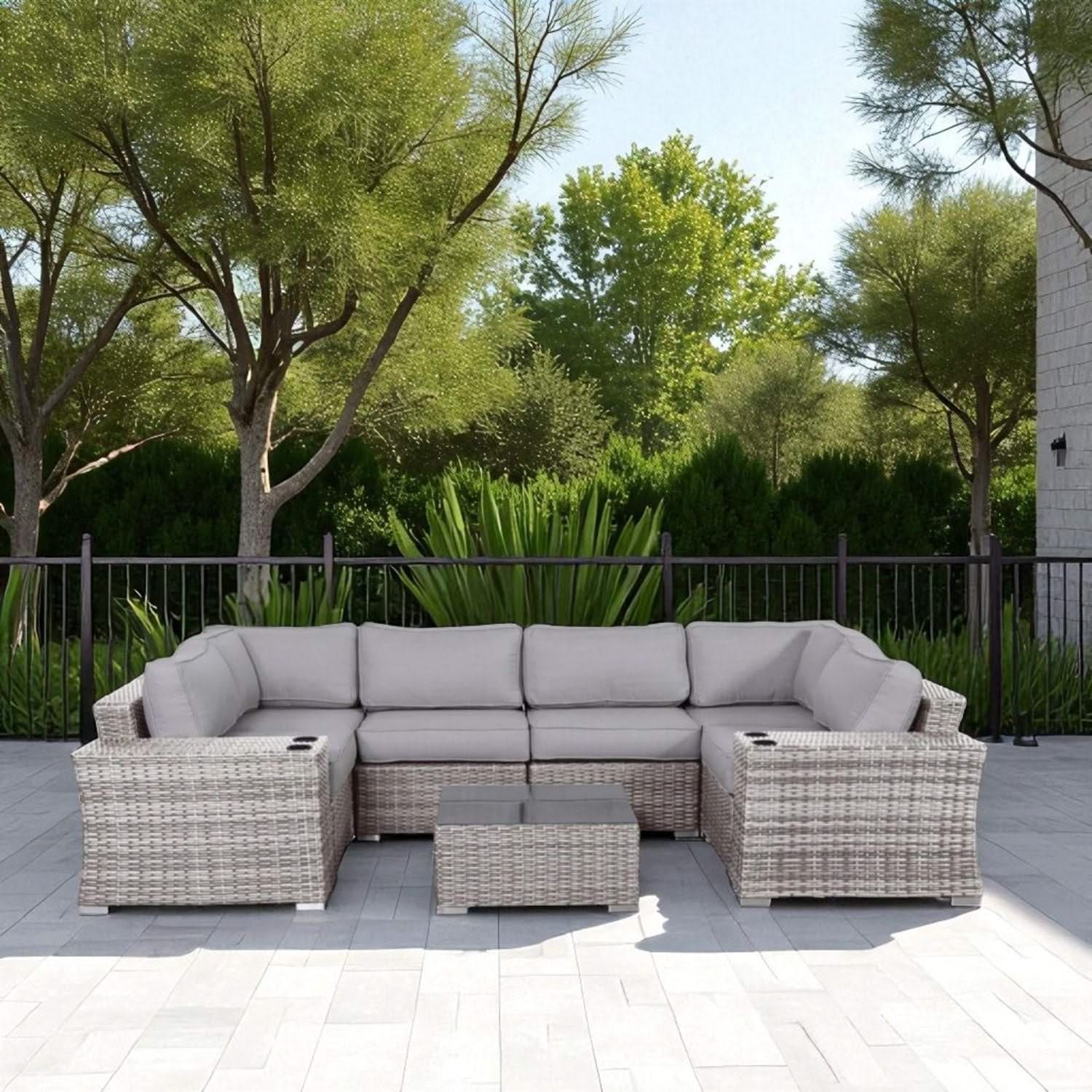 4 Person Patio Seating Set With Cushions, All Weather - Gray - Image 3
