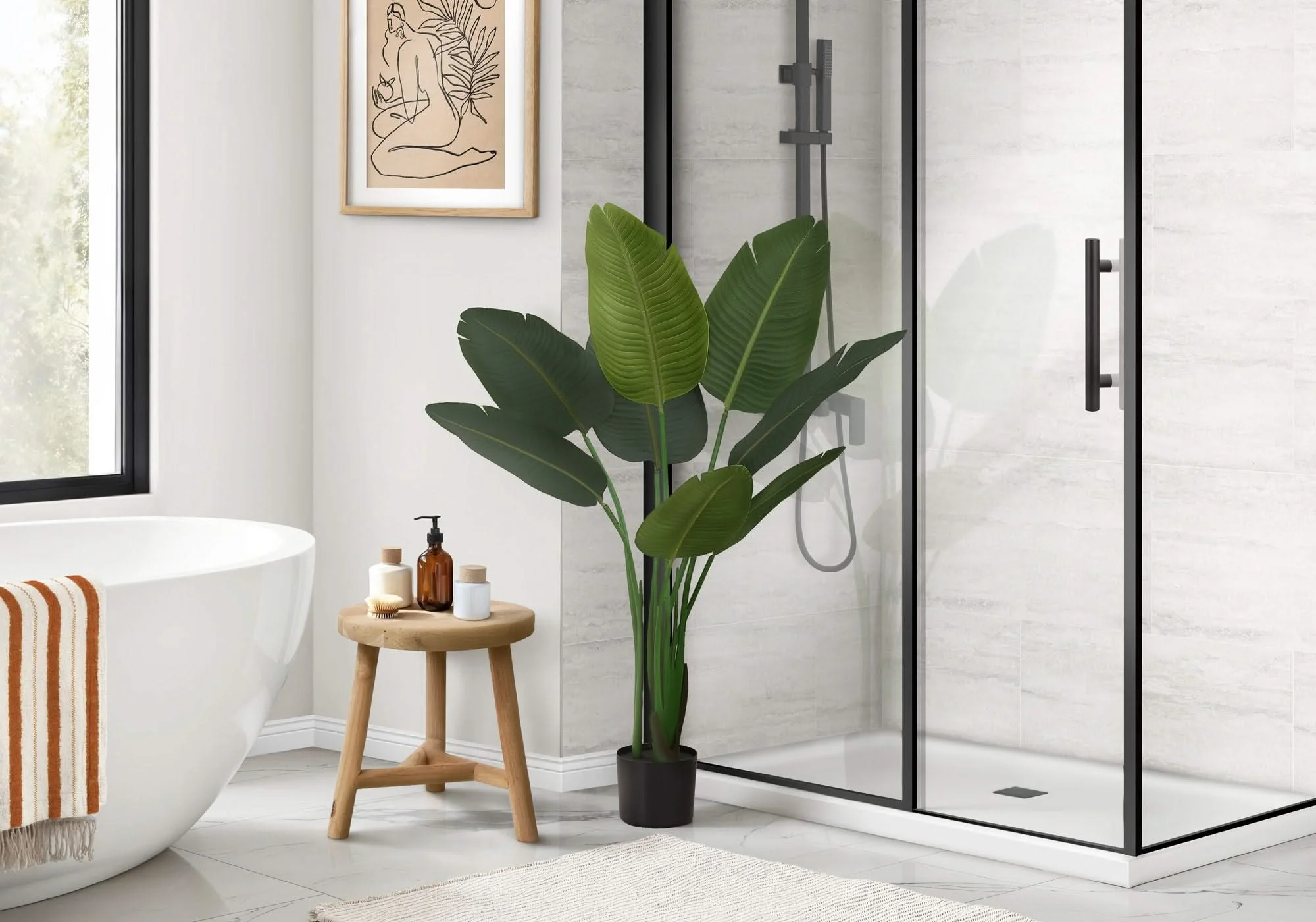 44" Tall, Artificial Plant, Bird Of Paradise Tree, Indoor, Faux, Fake, Floor, Greenery, Potted, Decorative - Green / Black