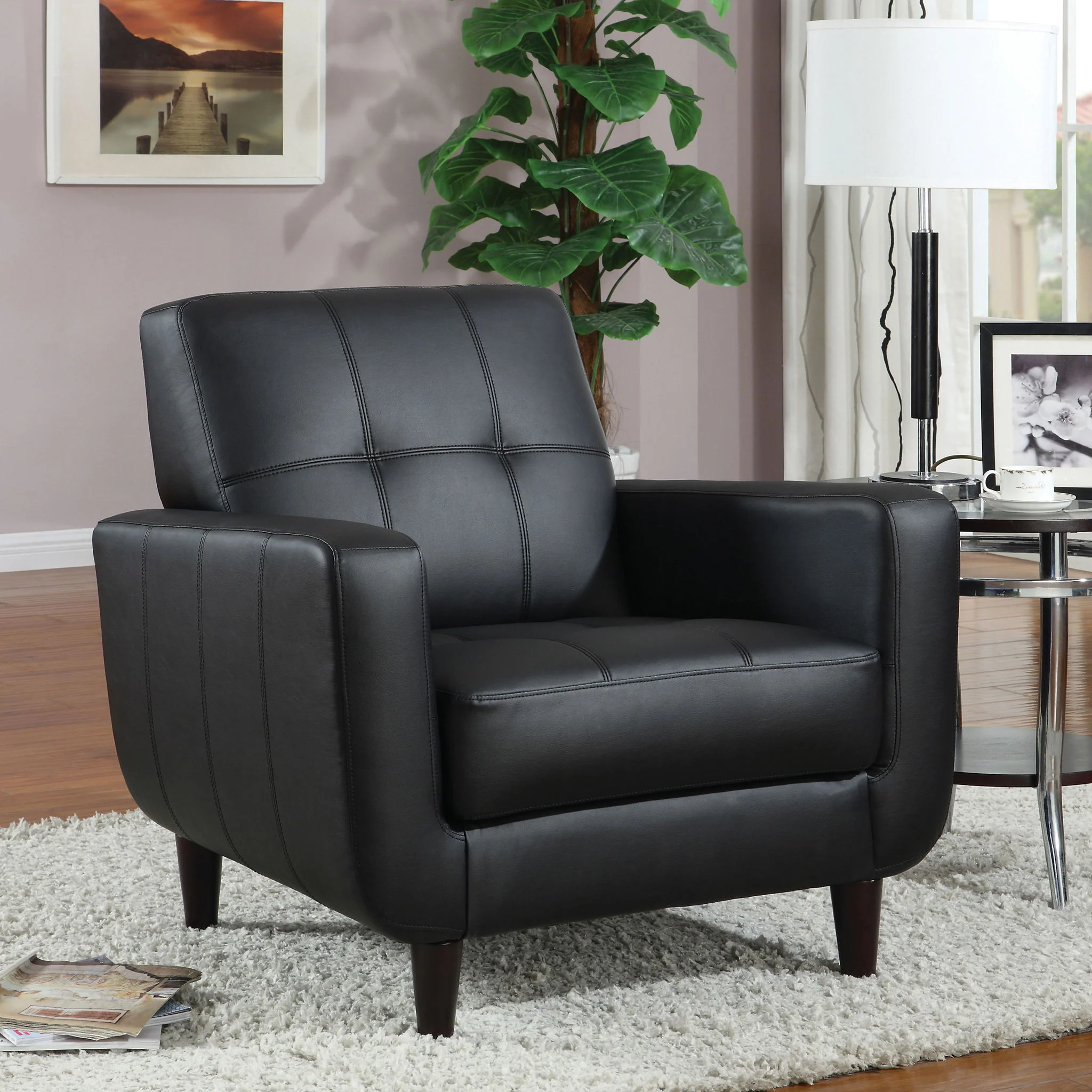 Aaron Upholstered Track Arm Tufted Accent Chair Black - Image 4