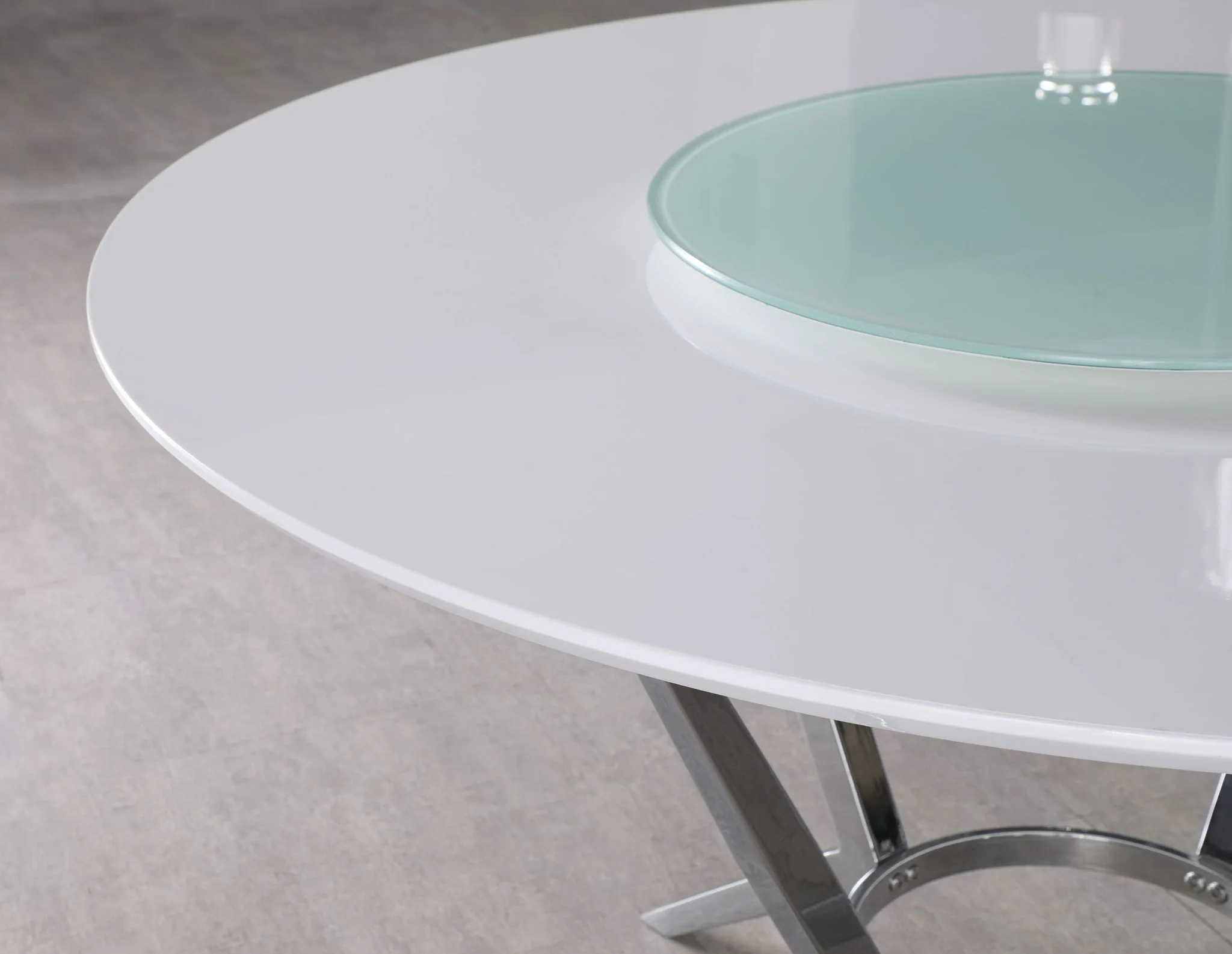 Abby Round 54-inch Lazy Susan Dining Table White High Gloss - Image 2