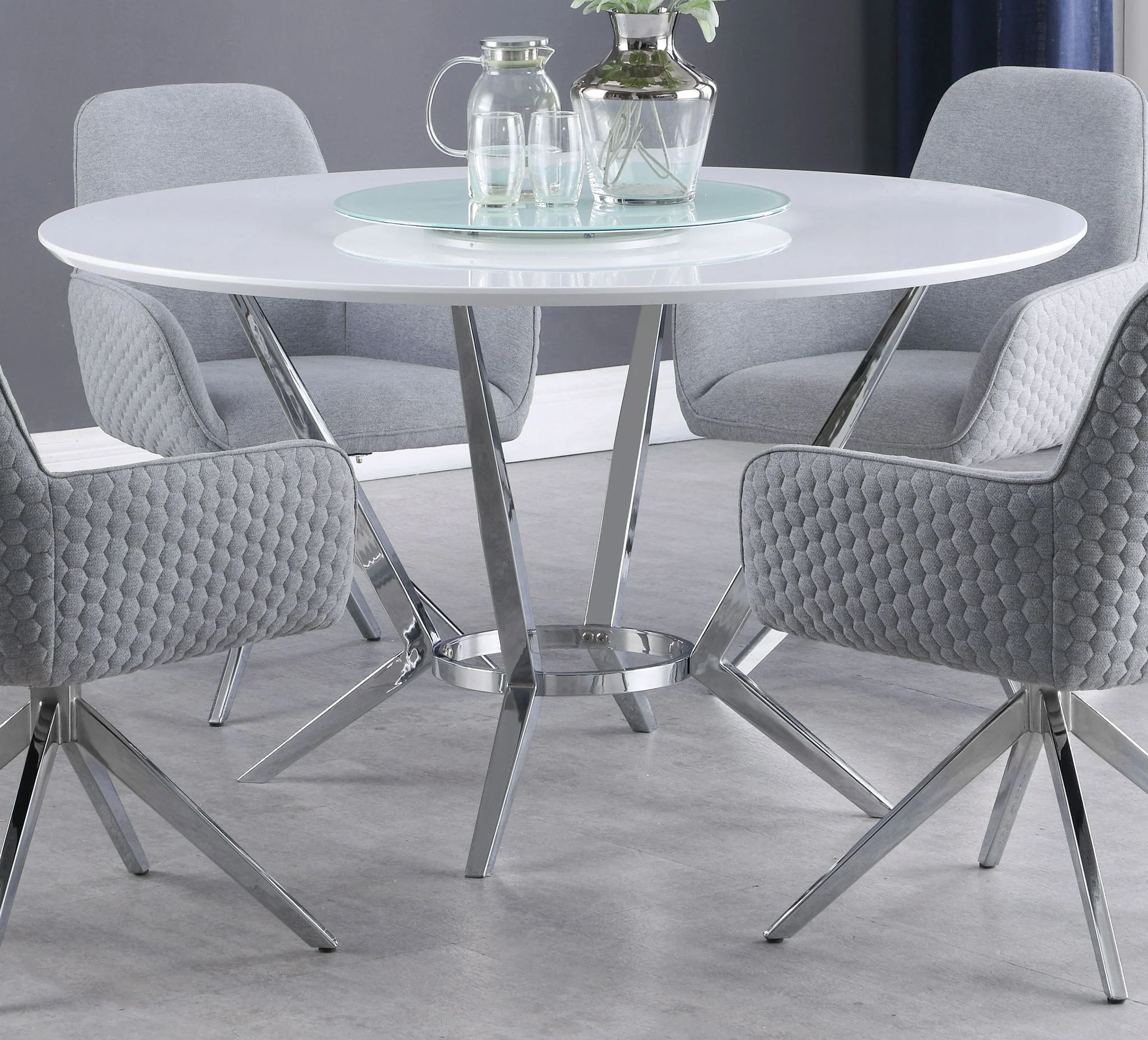 Abby Round 54-inch Lazy Susan Dining Table White High Gloss - Image 4