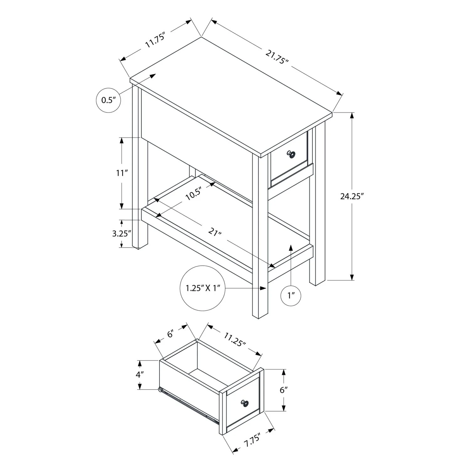 Accent End Table, 2 Tier, Narrow, Lamp, Storage Drawer, Charming Design - Image 12
