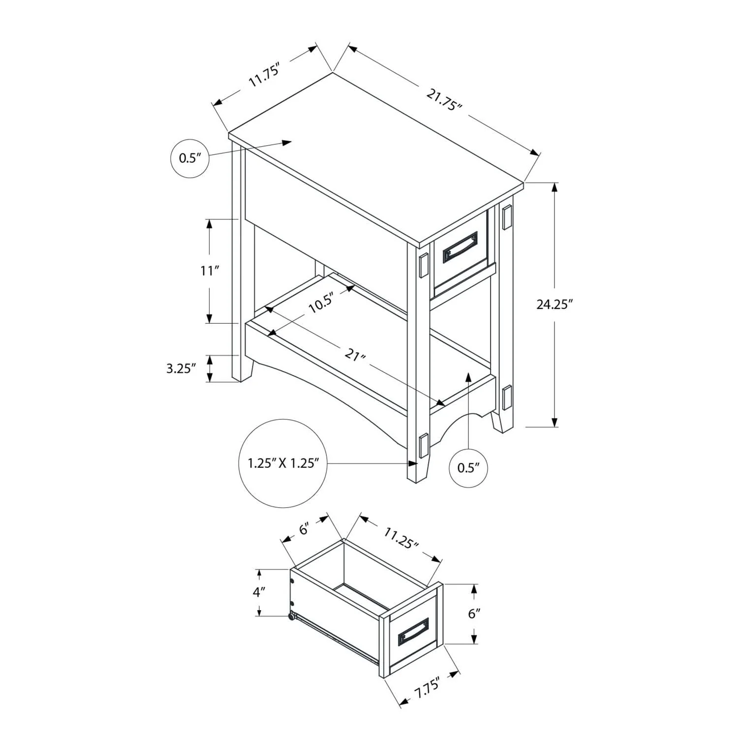 Accent End Table, 2 Tier, Narrow, Storage Drawer, Transitional - Walnut - Image 3