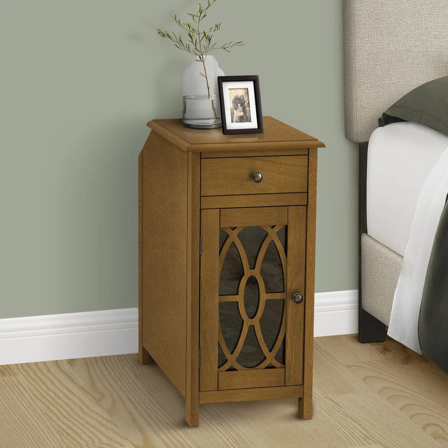 Accent Side Table, Storage Drawer, Traditional - Taupe - Image 3