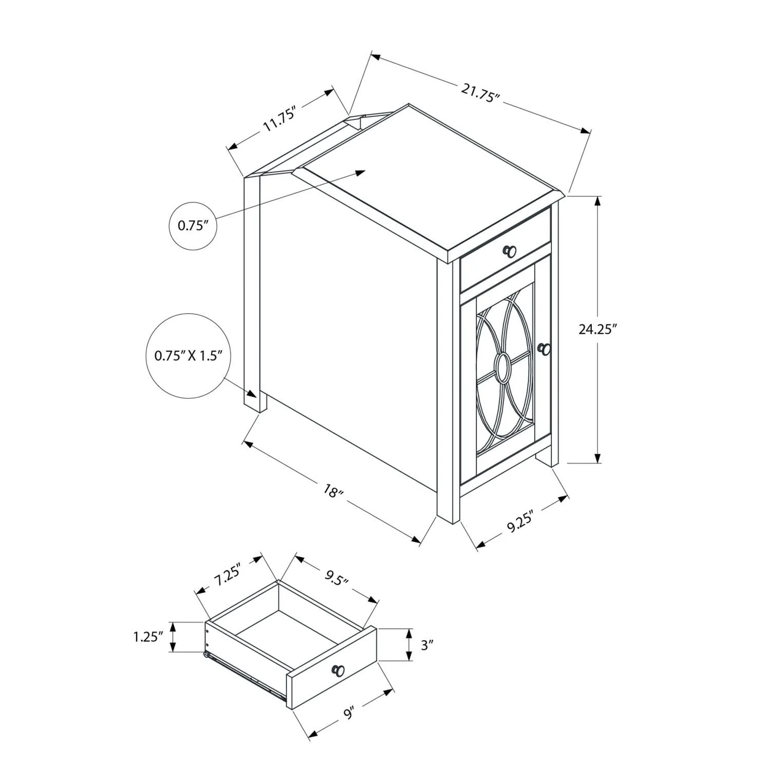 Accent Side Table, Storage Drawer, Traditional - Taupe - Image 4