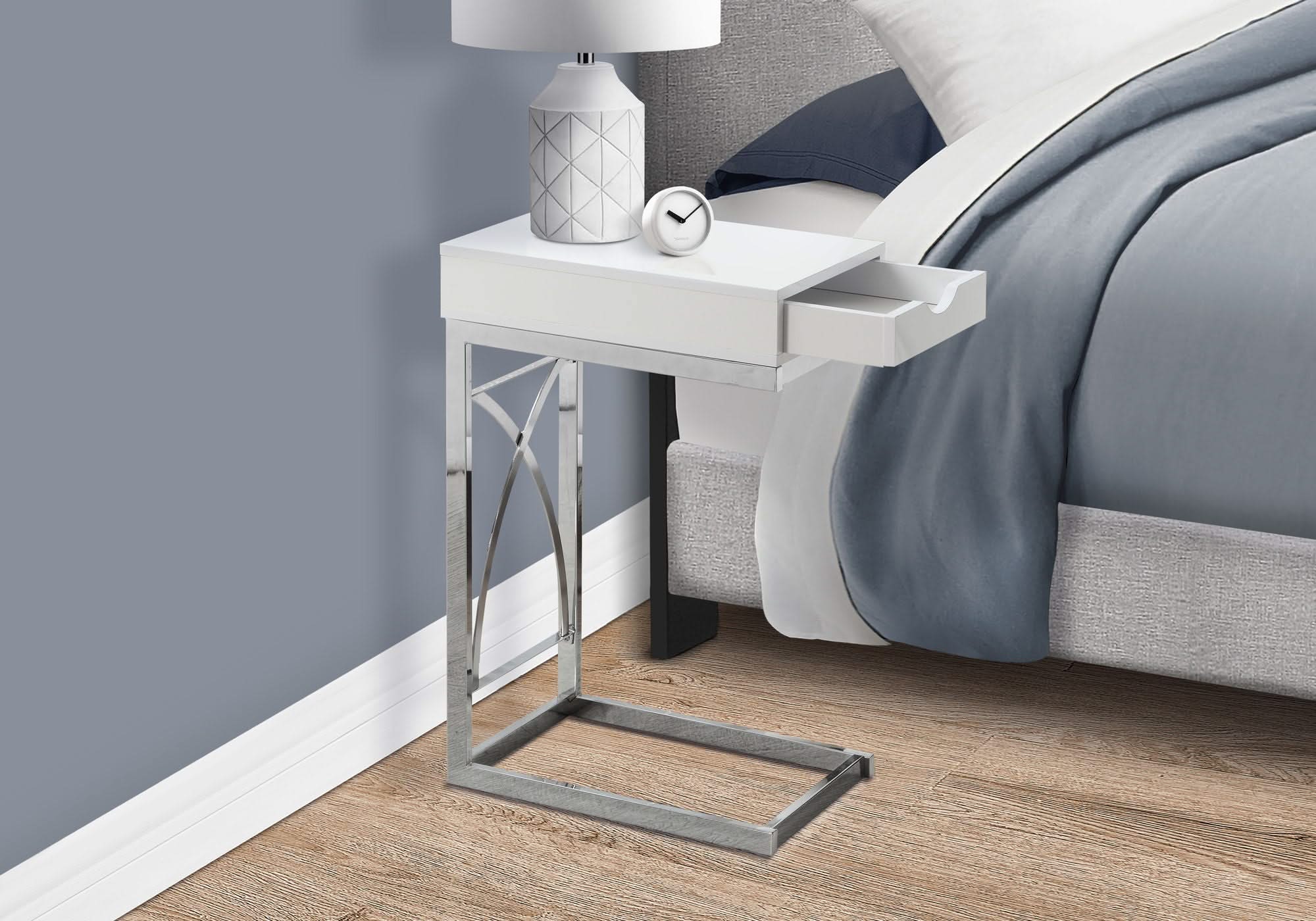 Accent Table, C - Shaped Glossy Contemporary & Modern - White - Image 3