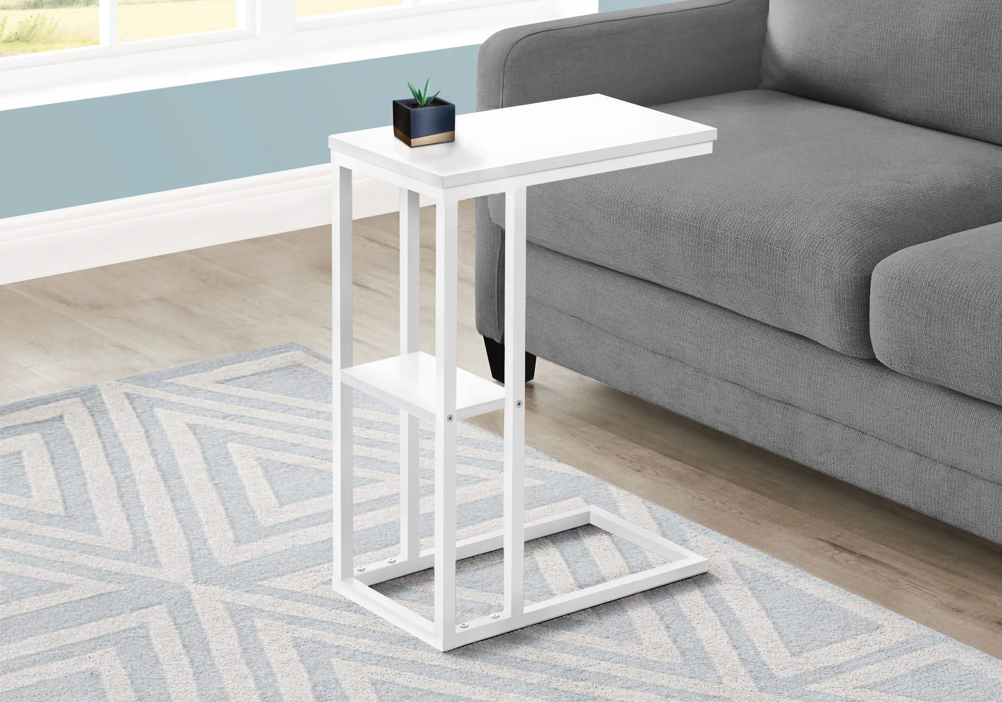 Accent Table, C - Shaped, Marble Look Contemporary & Modern Convenient Design - Image 2