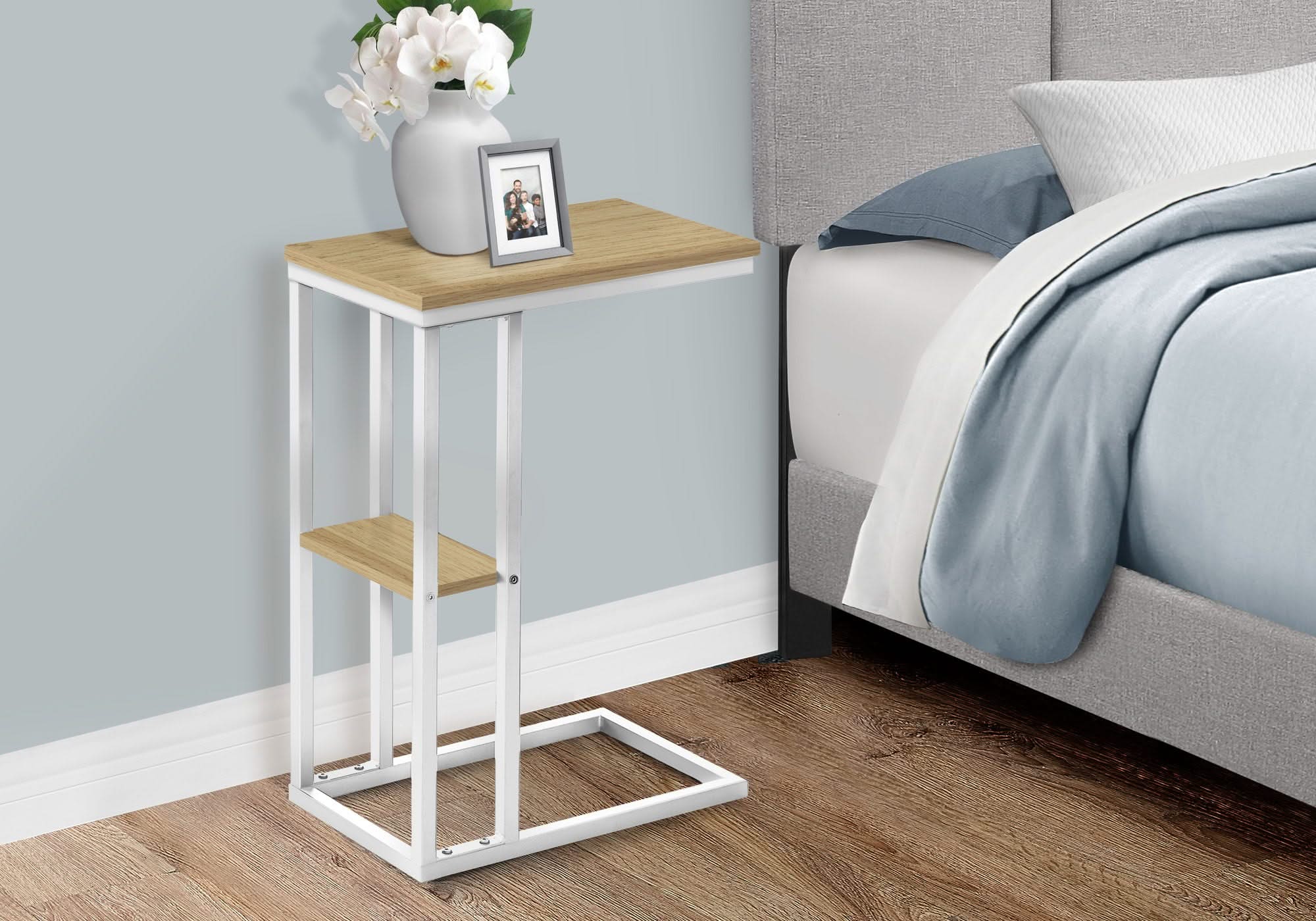 Accent Table, C - Shaped, Marble Look Contemporary & Modern Convenient Design - Image 5