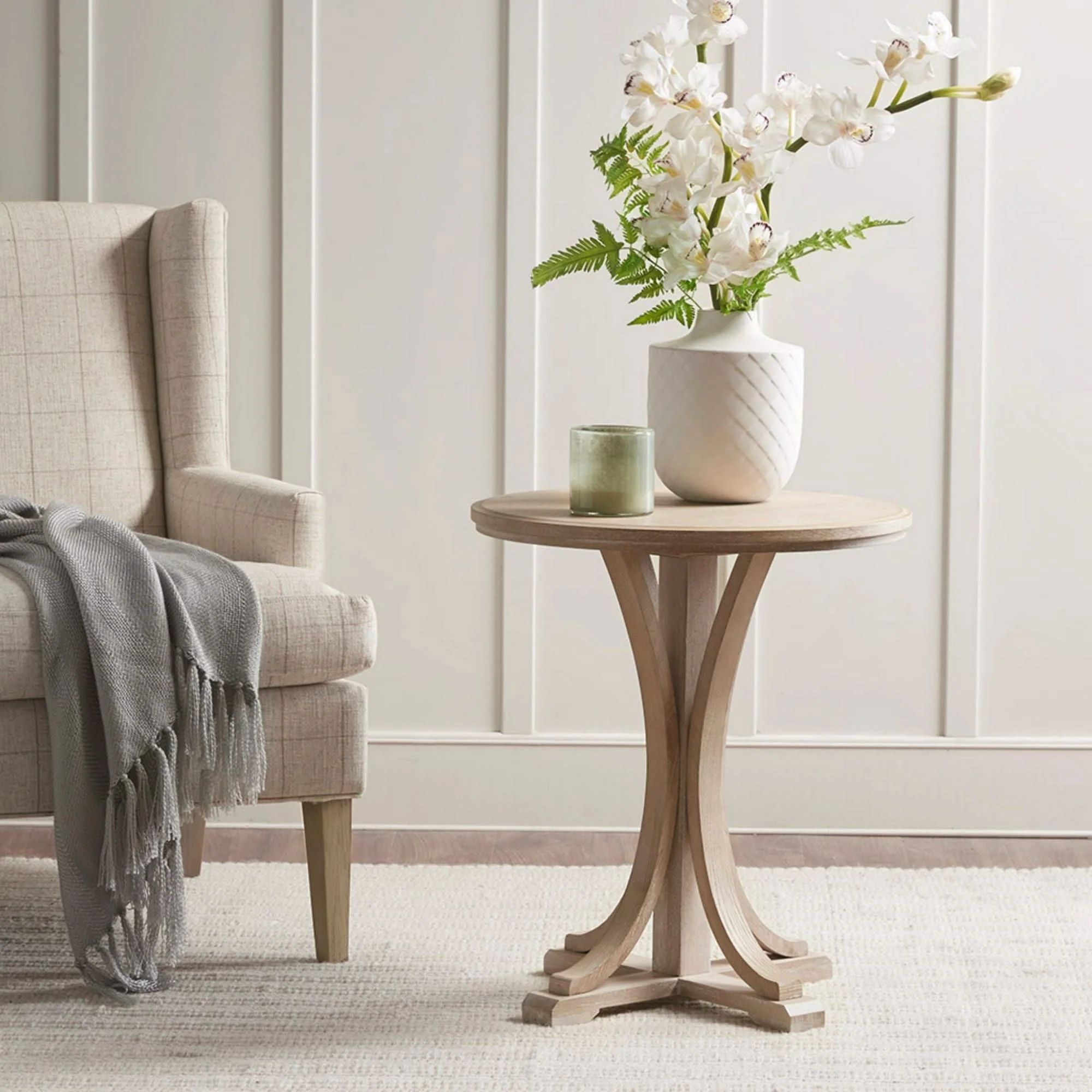 Accent Table Round Rustic Ash Veneer Reclaimed Wheat - Natural - Image 2