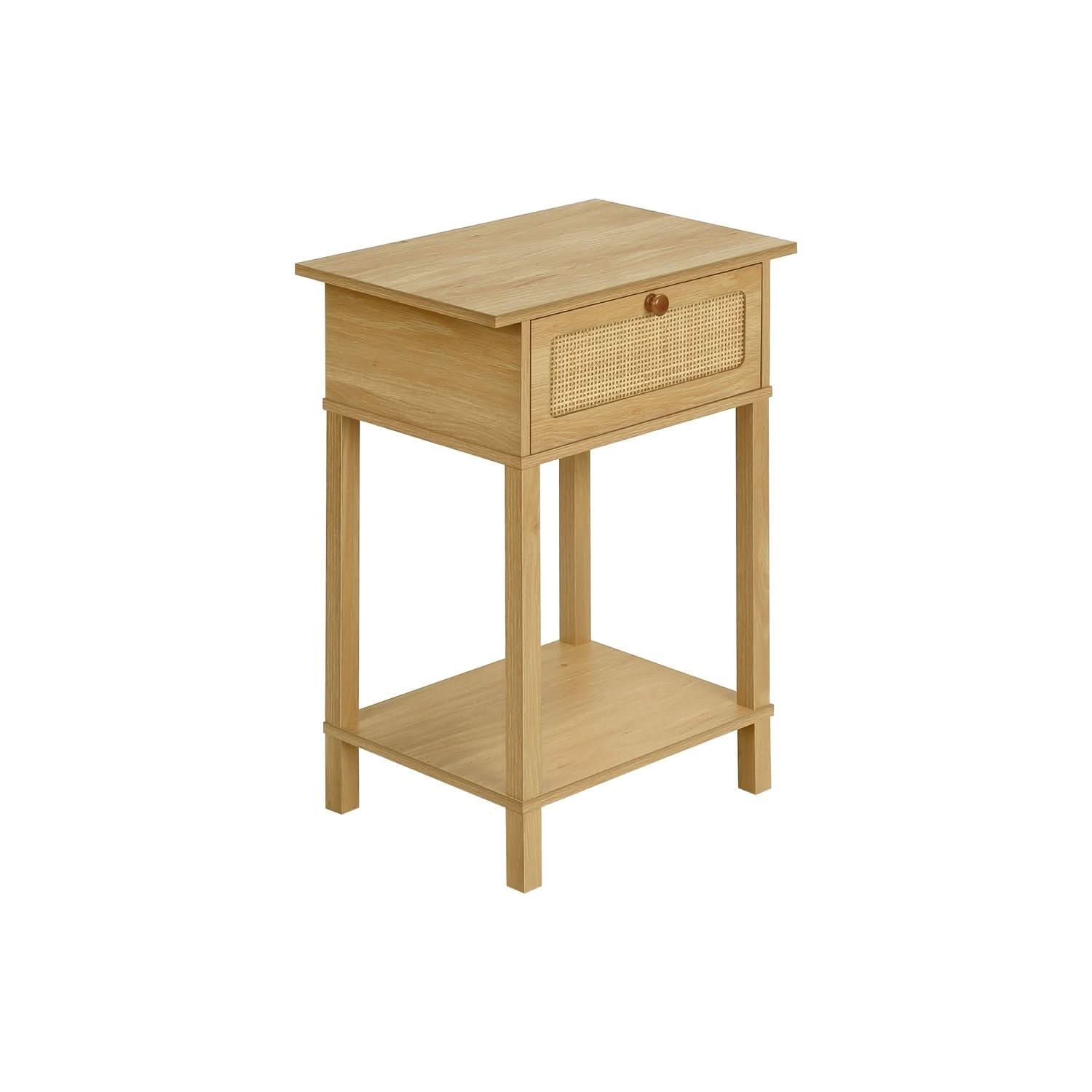 Accent Table With Storage Drawer, 2 Tier Nightstand For Living Room - Natural