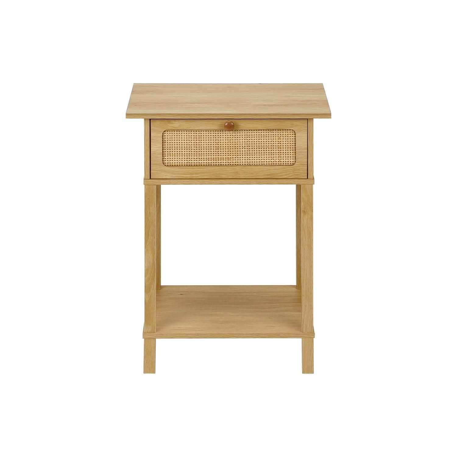 Accent Table With Storage Drawer, 2 Tier Nightstand For Living Room - Natural - Image 2