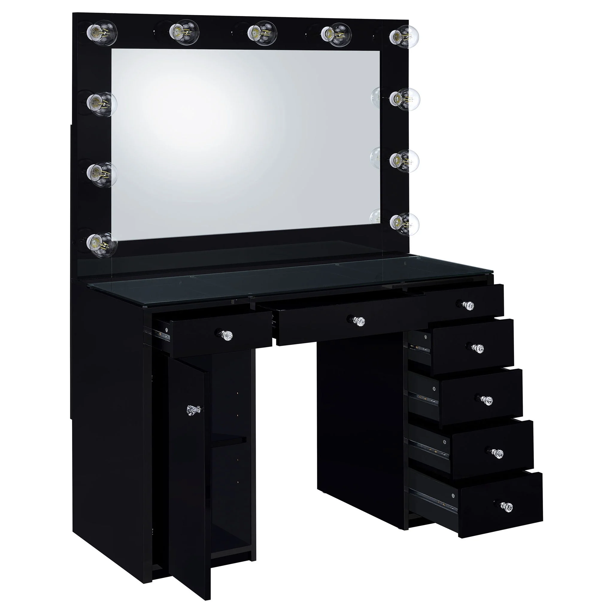 Acena 7-drawer Vanity Set with Lighting Black High Gloss - Image 2