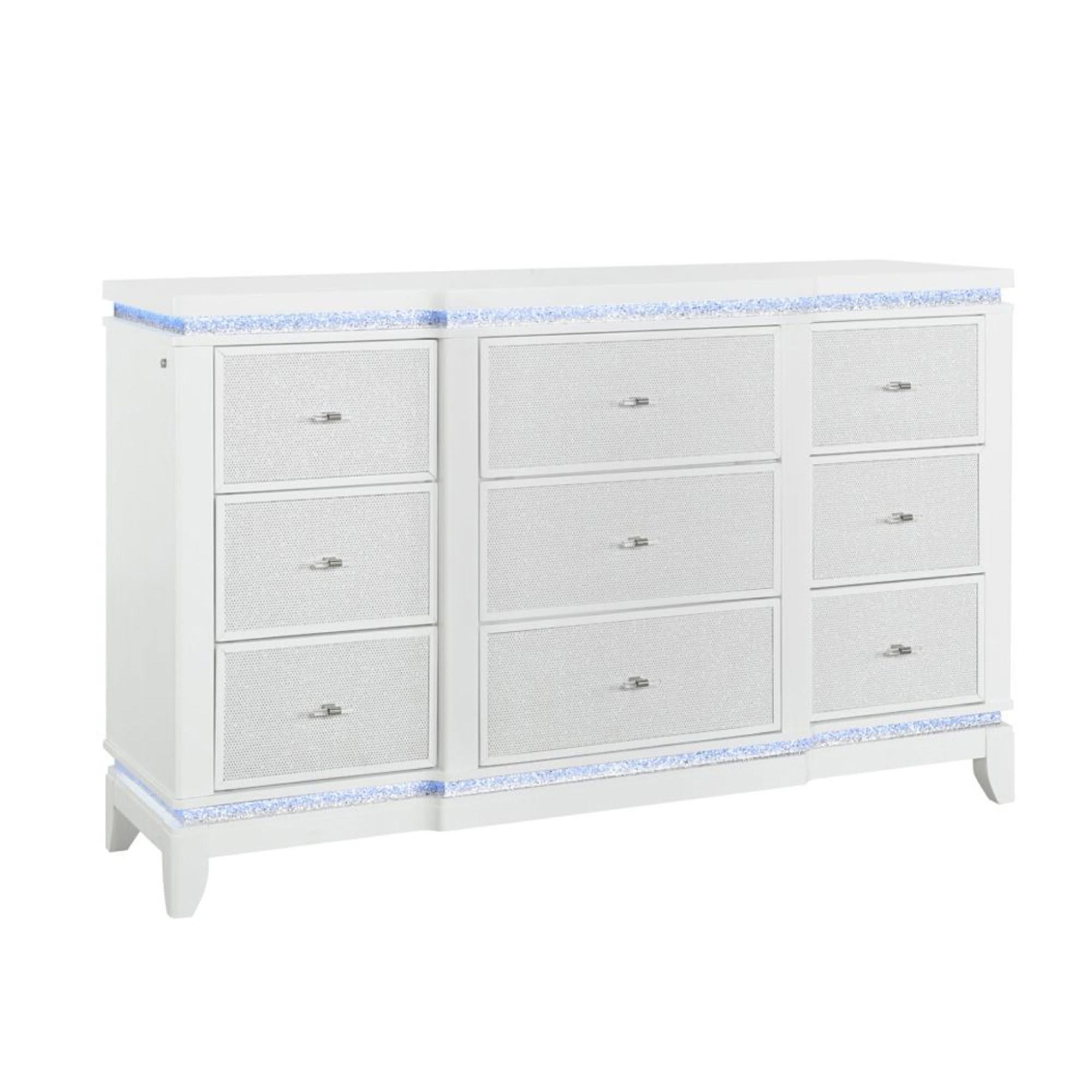Adalid - Dresser With LED Light And Glittered Drawer Fronts - White - Image 3