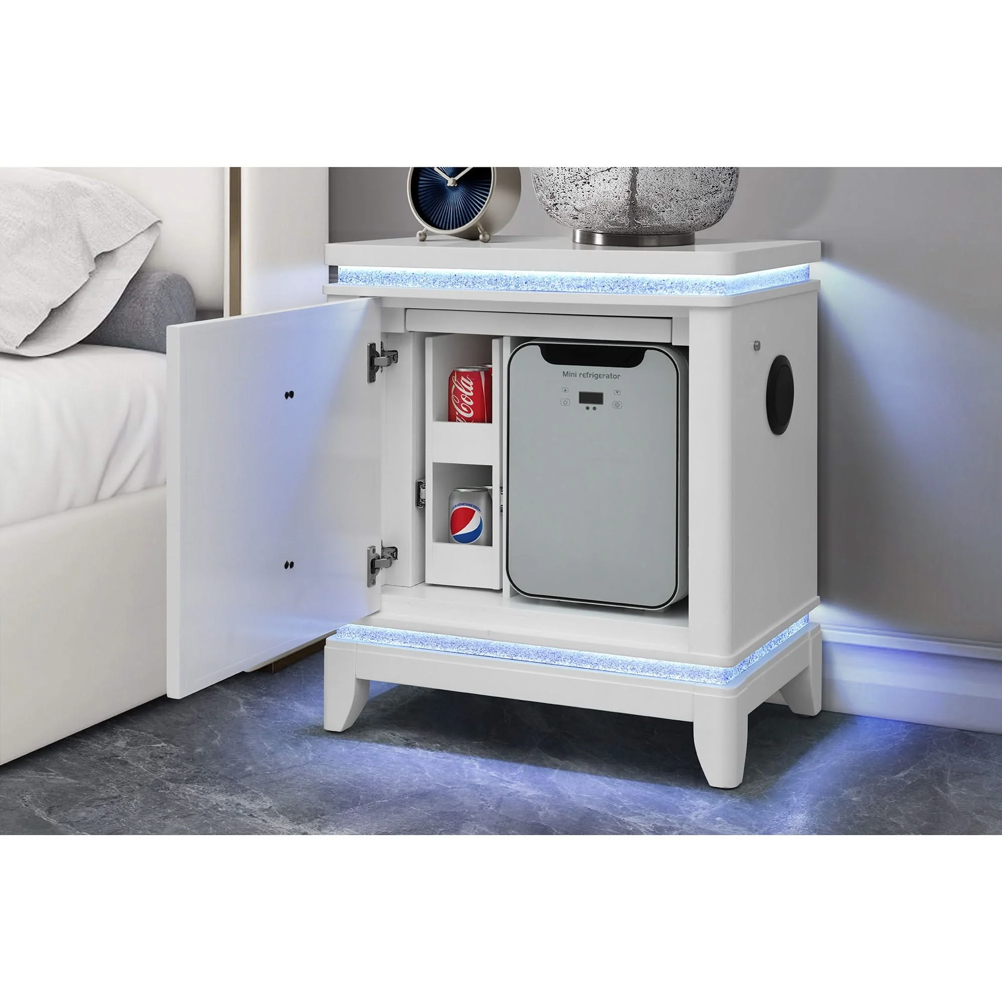 Adalid - Nightstand With Cooler, USB And Speaker - White - Image 3