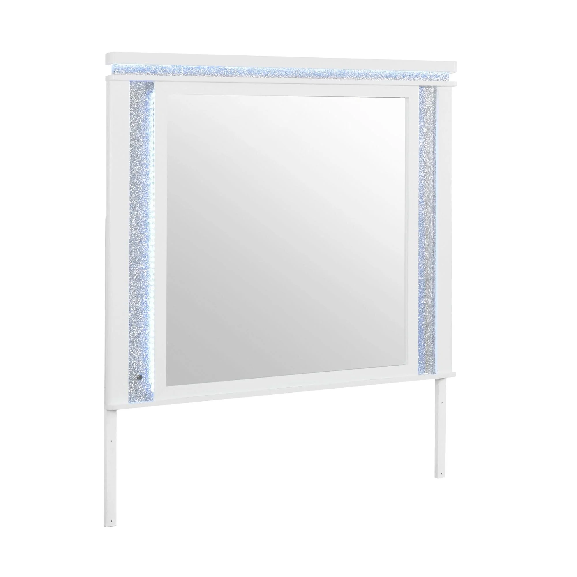 Adalid - Square Shaped Mirror With LED Lighting And Glittered Detailing - White - Image 2