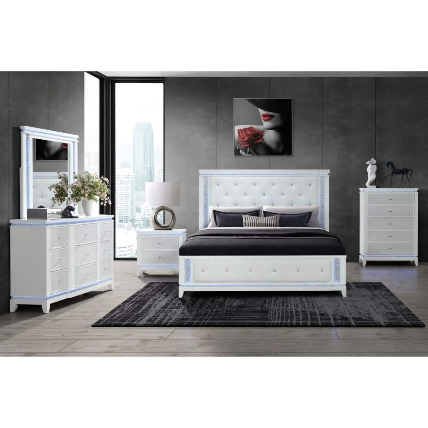 Adalid - Square Shaped Mirror With LED Lighting And Glittered Detailing - White - Image 4