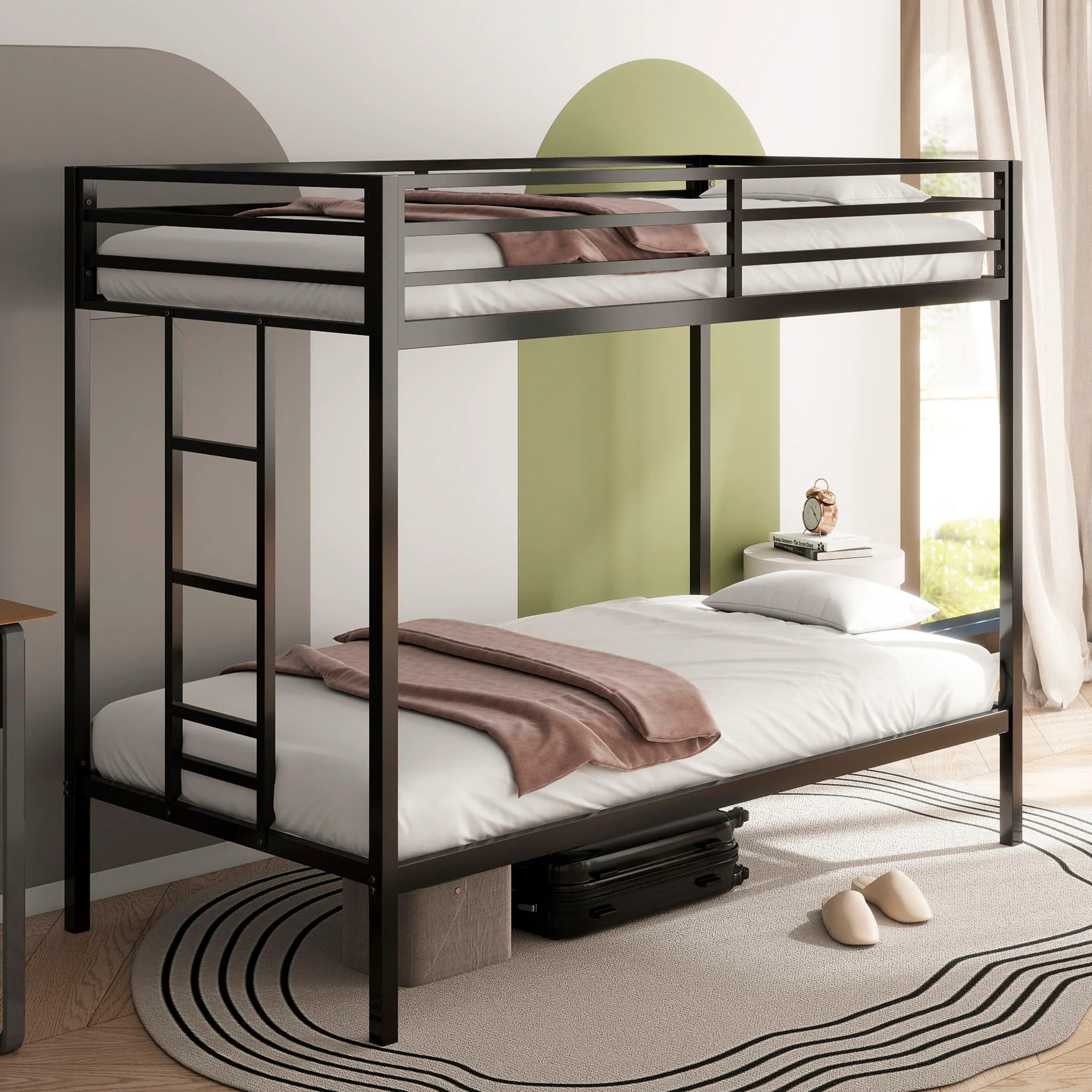 Adam - Twin Over Twin Bunk Bed - Black - Image 2