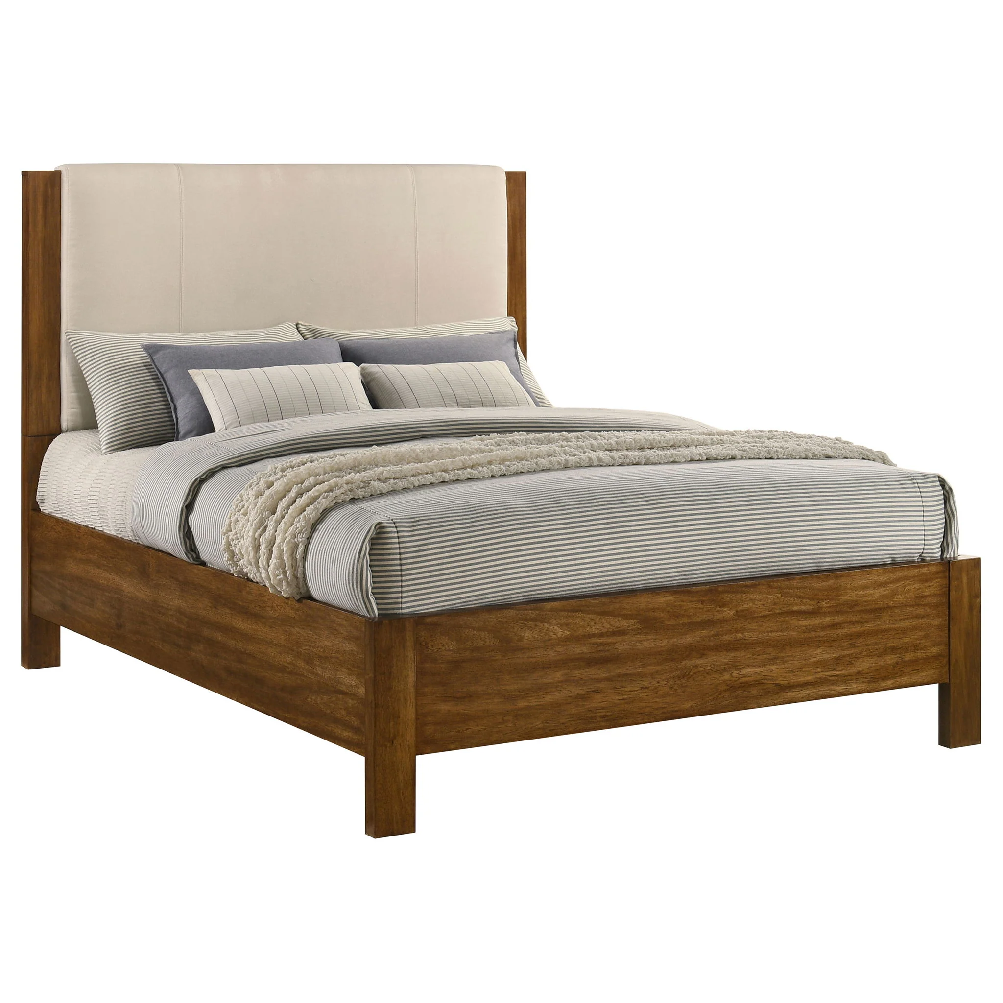 Adderley Queen Wood Panel Bed Cream and Warm Brown - Image 3