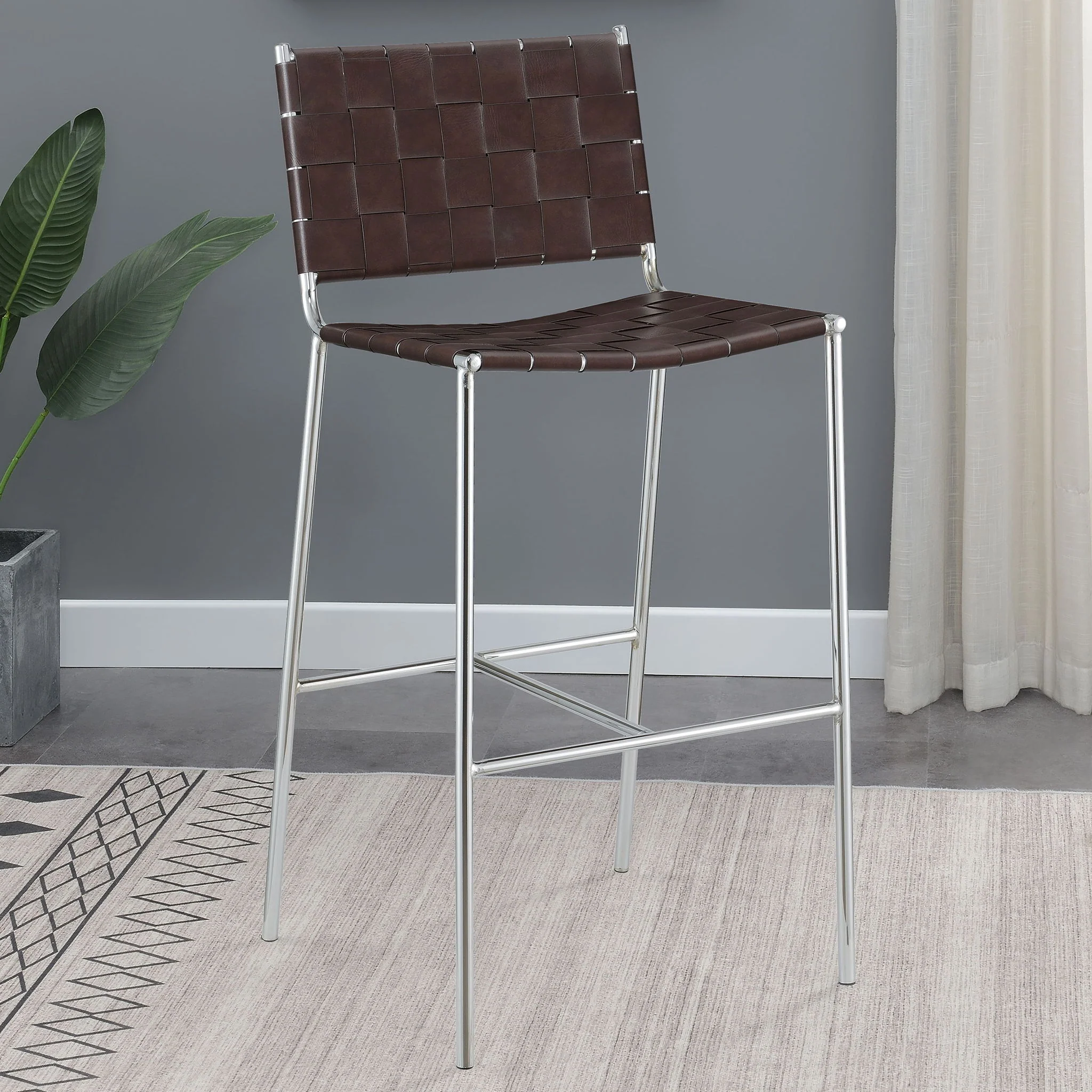 Adelaide Upholstered Pub Height Bar Stool Brown and Chrome - Image 2