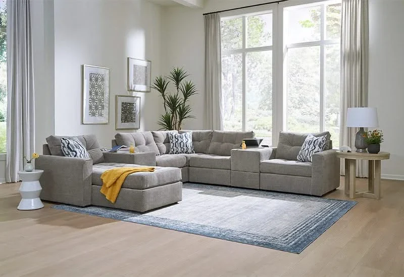 Aden Gray Contemporary 7 Piece Modular Sectional with Storage Consoles, USB Ports and Wireless Charging - Image 3