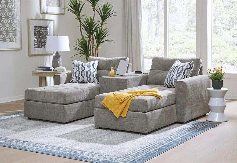 Aden Grey Contemporary 3PC Modular Media Sectional with Storage Console, USB Ports and Wireless Charging