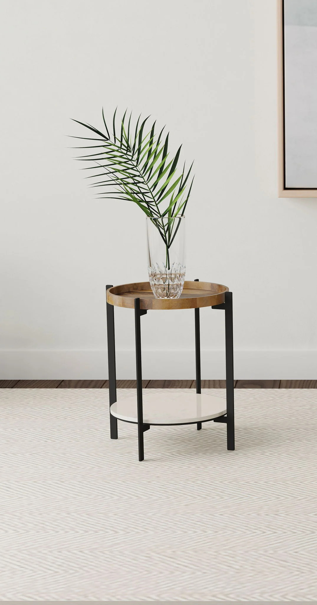 Adhvik Round End Side Table Marble Shelf Natural and Black - Image 4