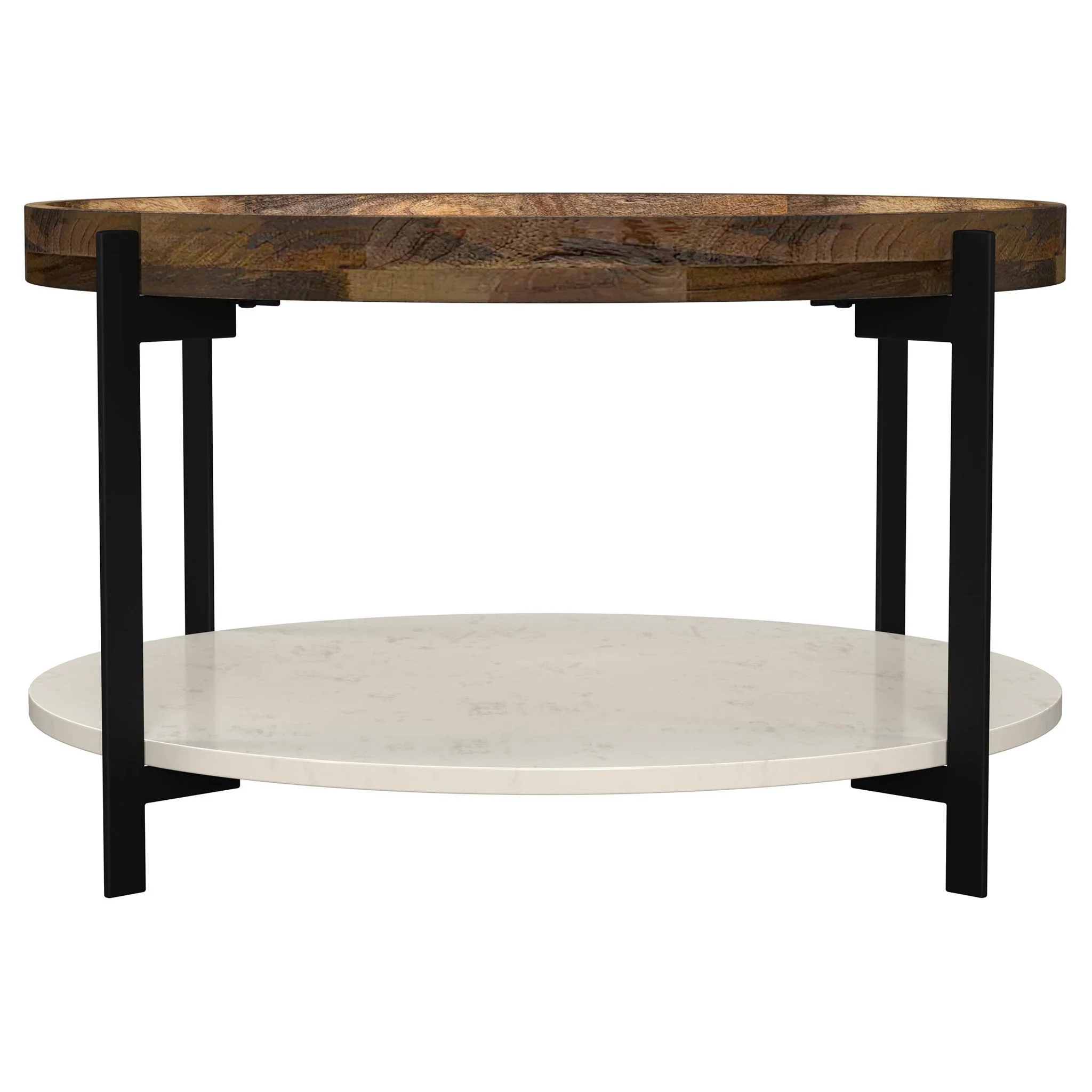 Adhvik Round Wood Top Marble Shelf Coffee Table Natural - Image 4