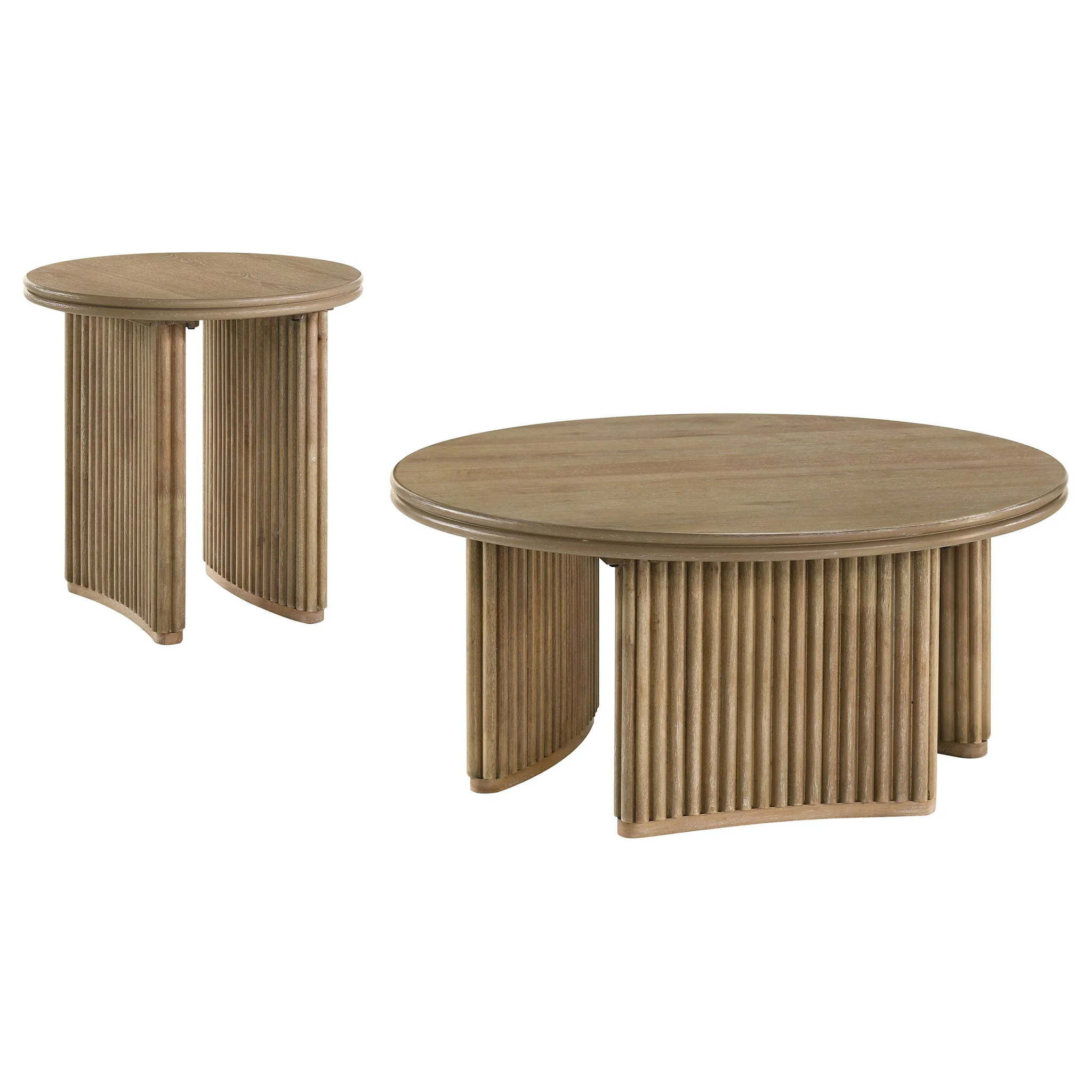 Adina 2-piece Round Coffee Table Set Distressed Light Brown - Image 4