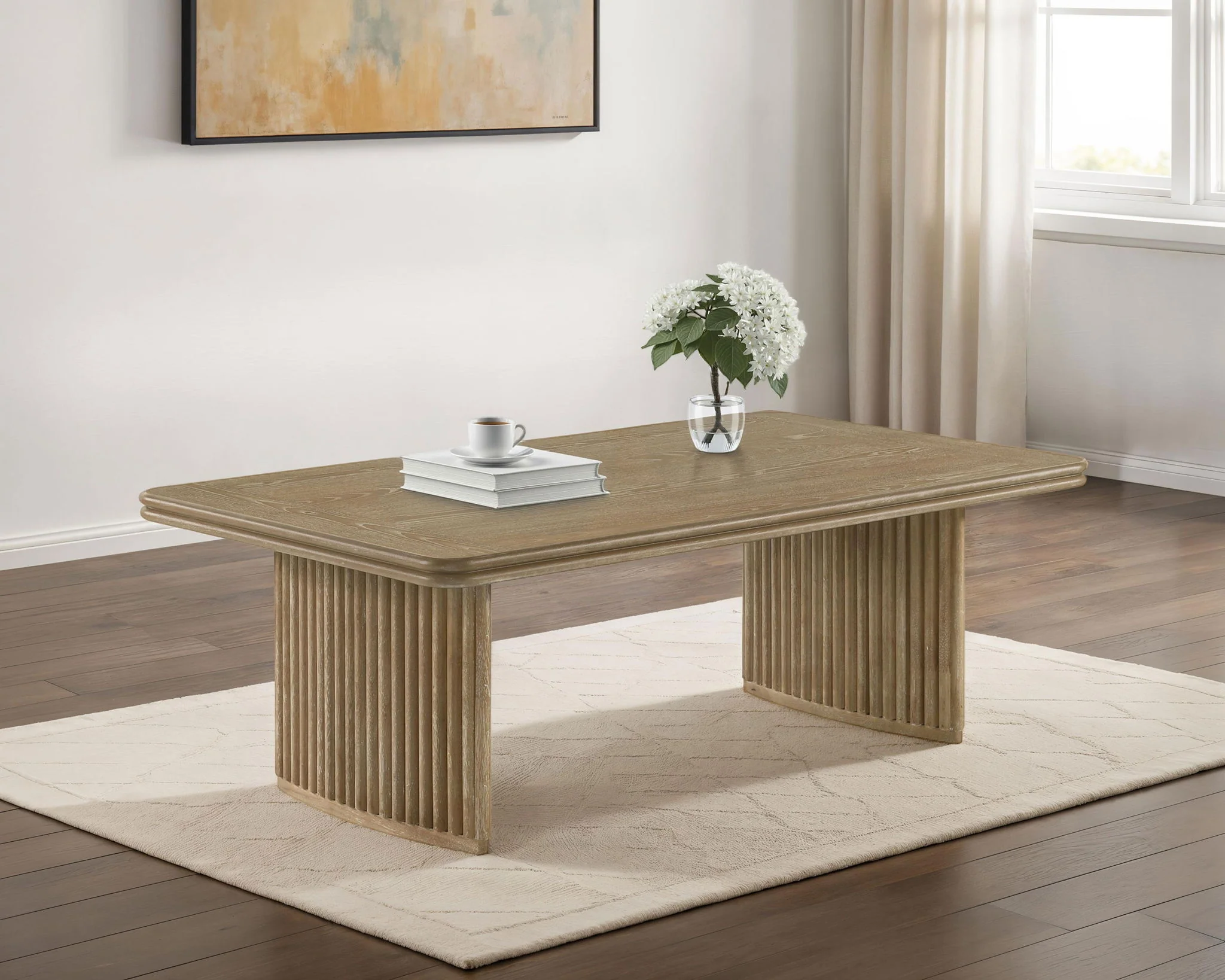 Adina Rectangular Wood Coffee Table Distressed Light Brown - Image 3