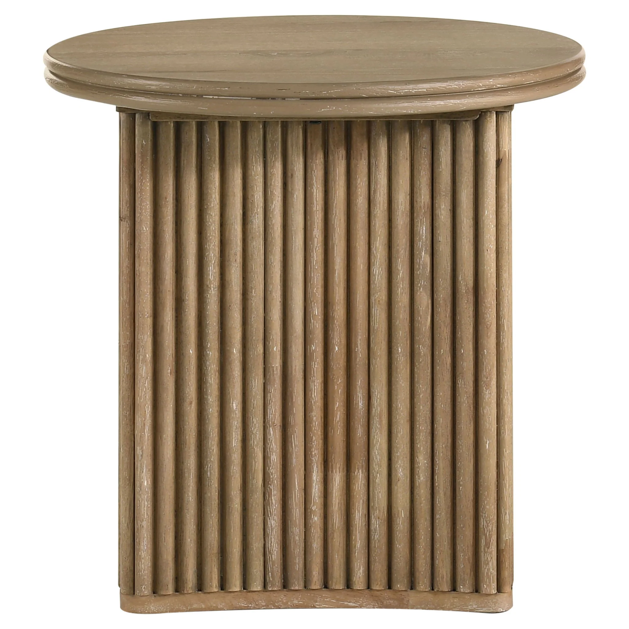 Adina Round Wood Side End Table Distressed Light Brown - Image 3