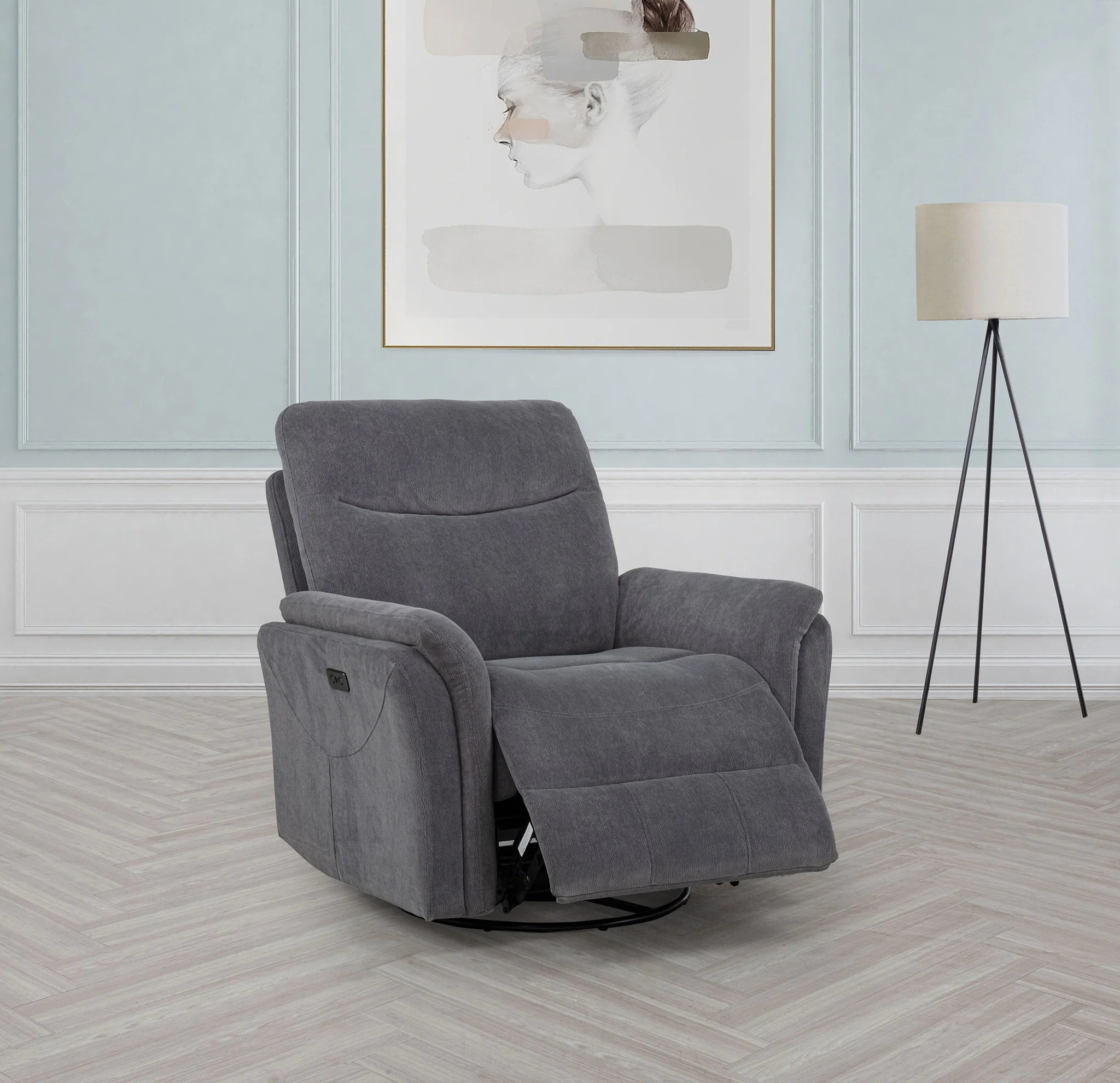 Adler Upholstered Power Swivel Glider Recliner Charcoal Grey - Image 3