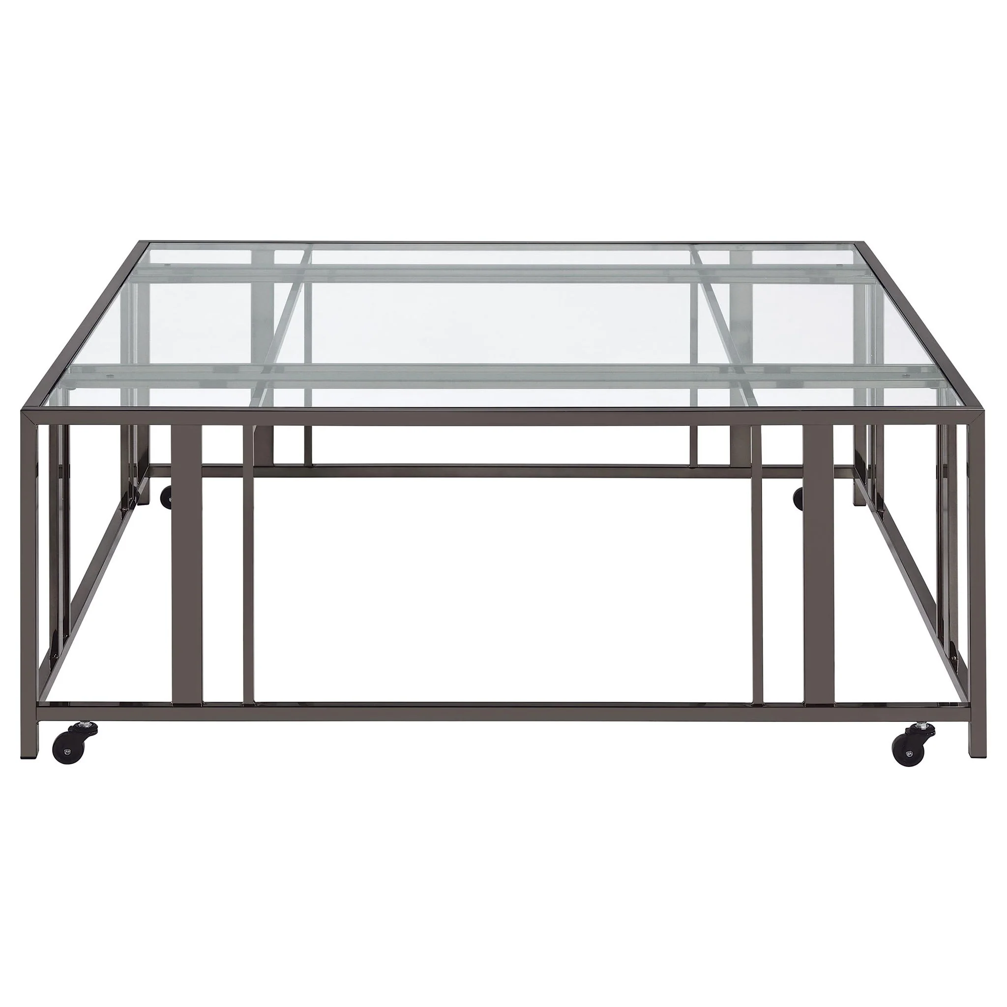 Adri Square Glass Top Coffee Table with Casters Black Nickel - Image 2
