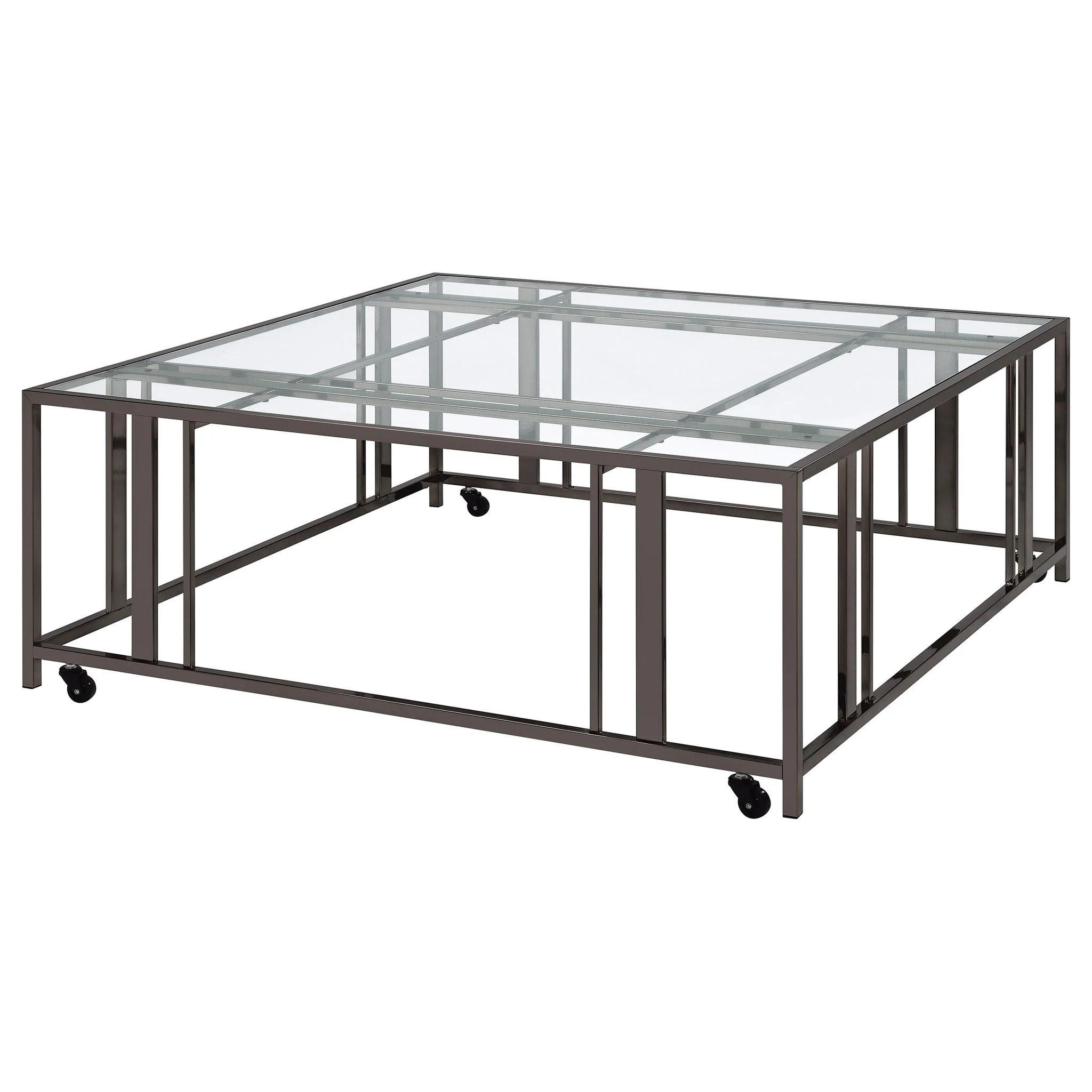 Adri Square Glass Top Coffee Table with Casters Black Nickel - Image 4