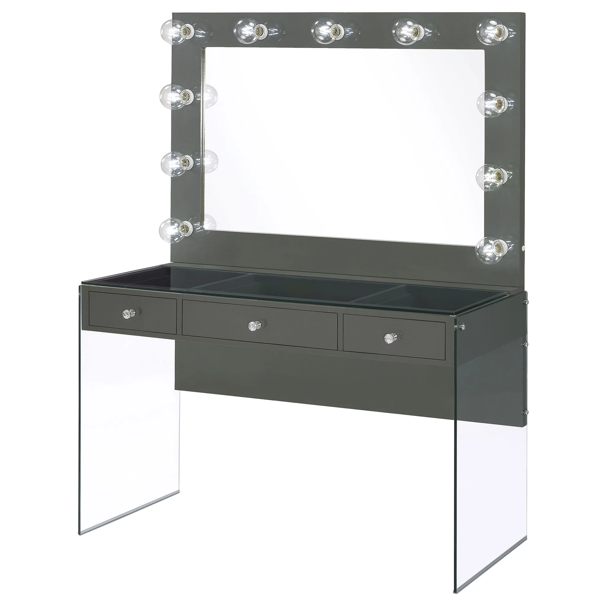 Afshan 3-drawer Vanity Set with Lighting Grey High Gloss - Image 3