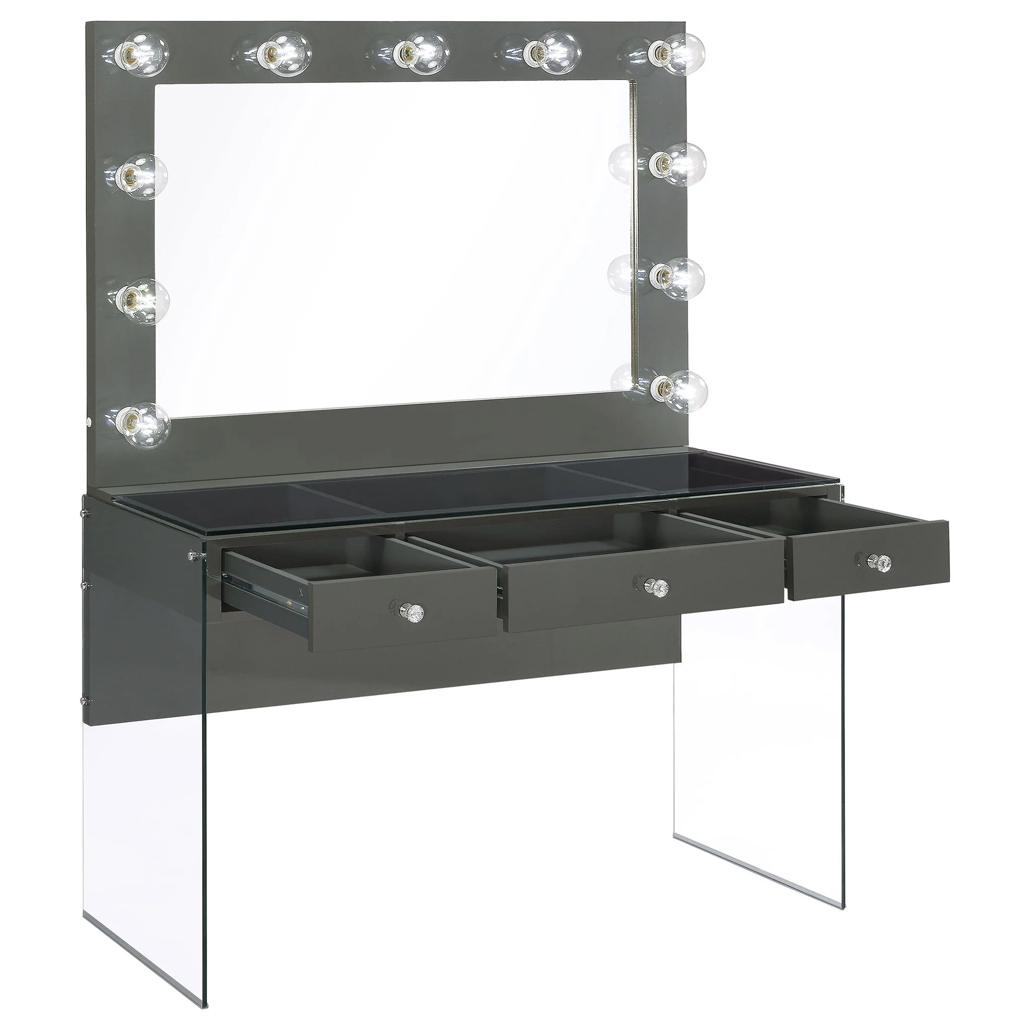 Afshan 3-drawer Vanity Set with Lighting Grey High Gloss - Image 4