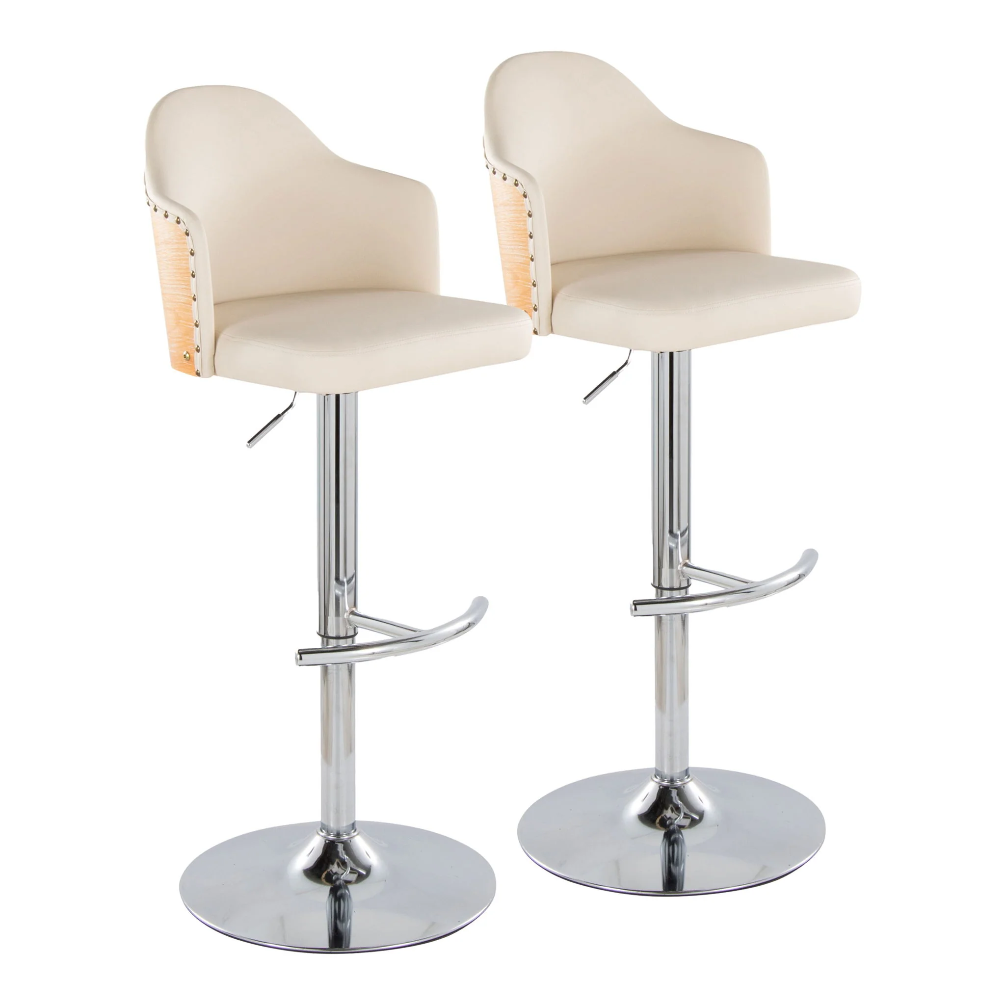 Ahoy - Contemporary Adjustable Barstool, Swivel With Rounded T Footrest (Set of 2) - Image 2