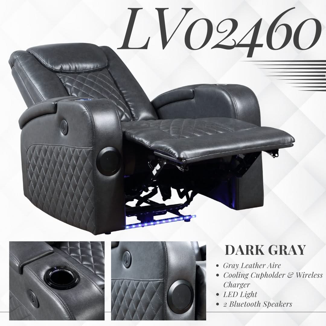 Alair - Leather Aire Power Motion Recliner With Bluetooth, Wireless Charger Cupholder - Dark Gray - Image 2