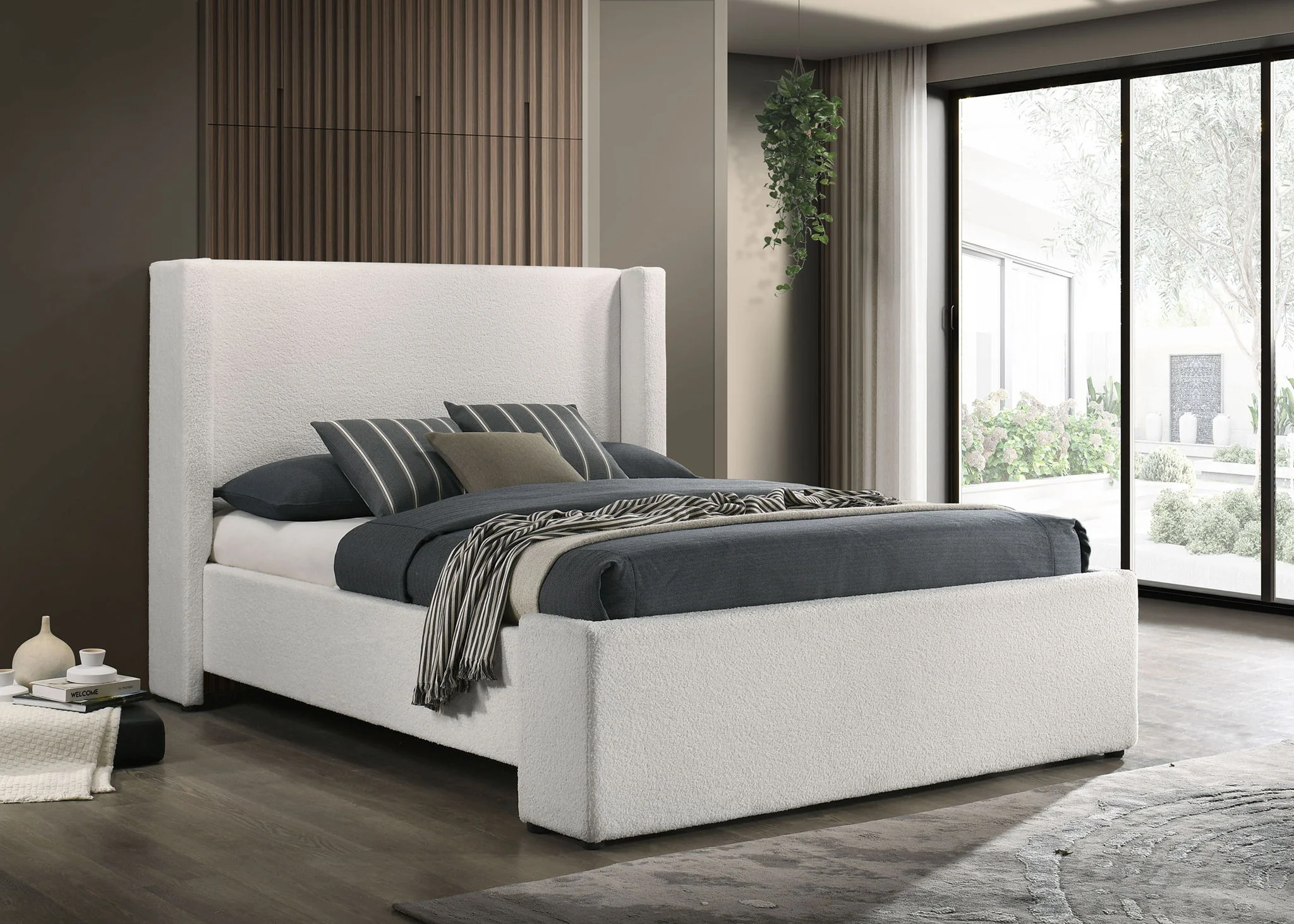 Alamosa Boucle Upholstered Queen Wingback Bed White - Image 3