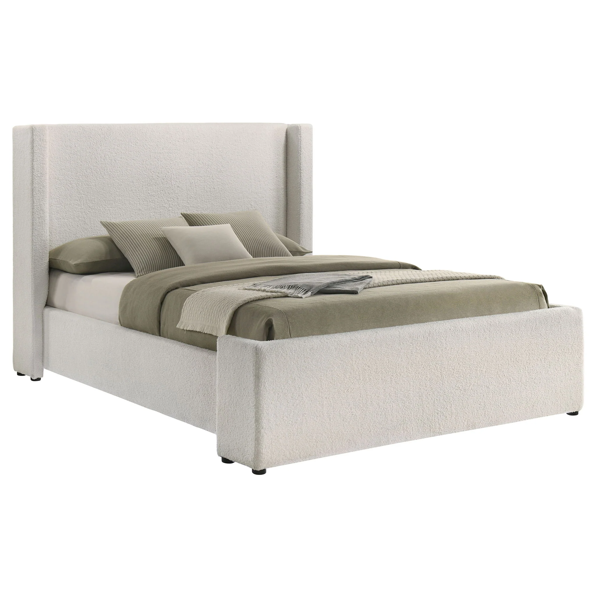 Alamosa Boucle Upholstered Queen Wingback Bed White - Image 4