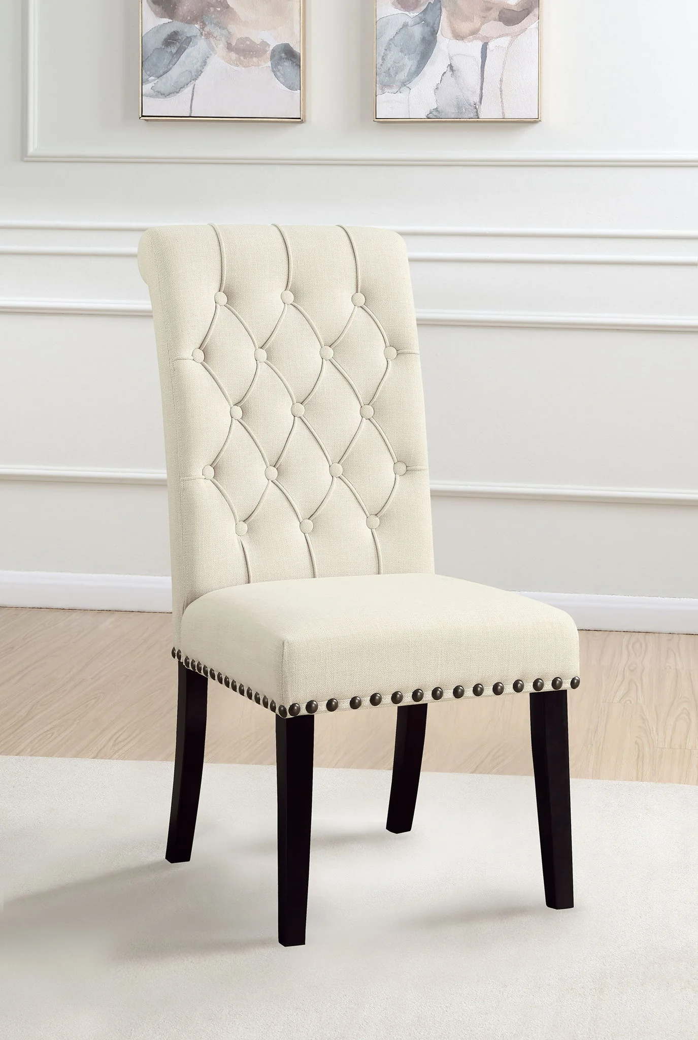 Alana Fabric Upholstered Dining Side Chair Beige (Set of 2) - Image 3