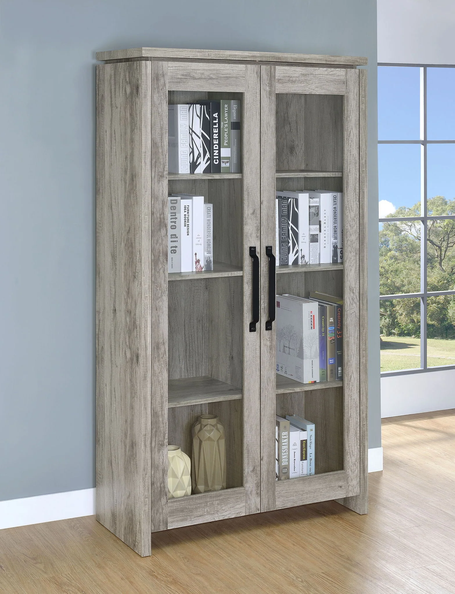 Alejo 2-door Engineered Wood Tall Cabinet Grey Driftwood - Image 3