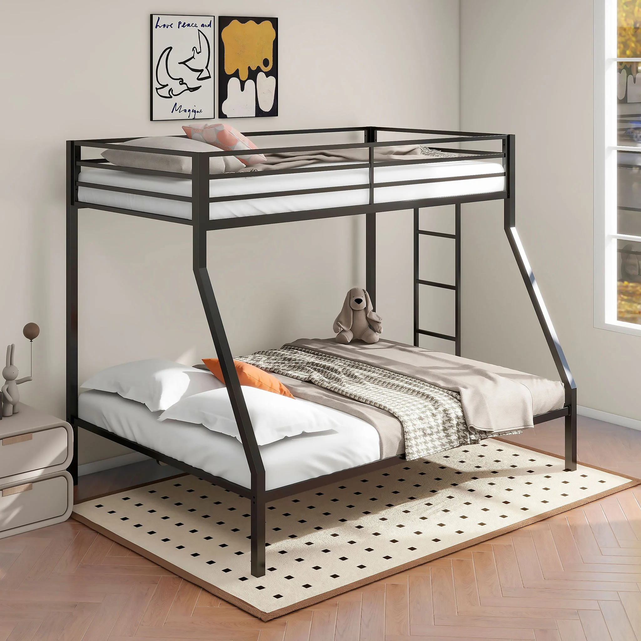 Alevera Metal Twin Over Full Bunk Bed with Ladder Black - Image 3